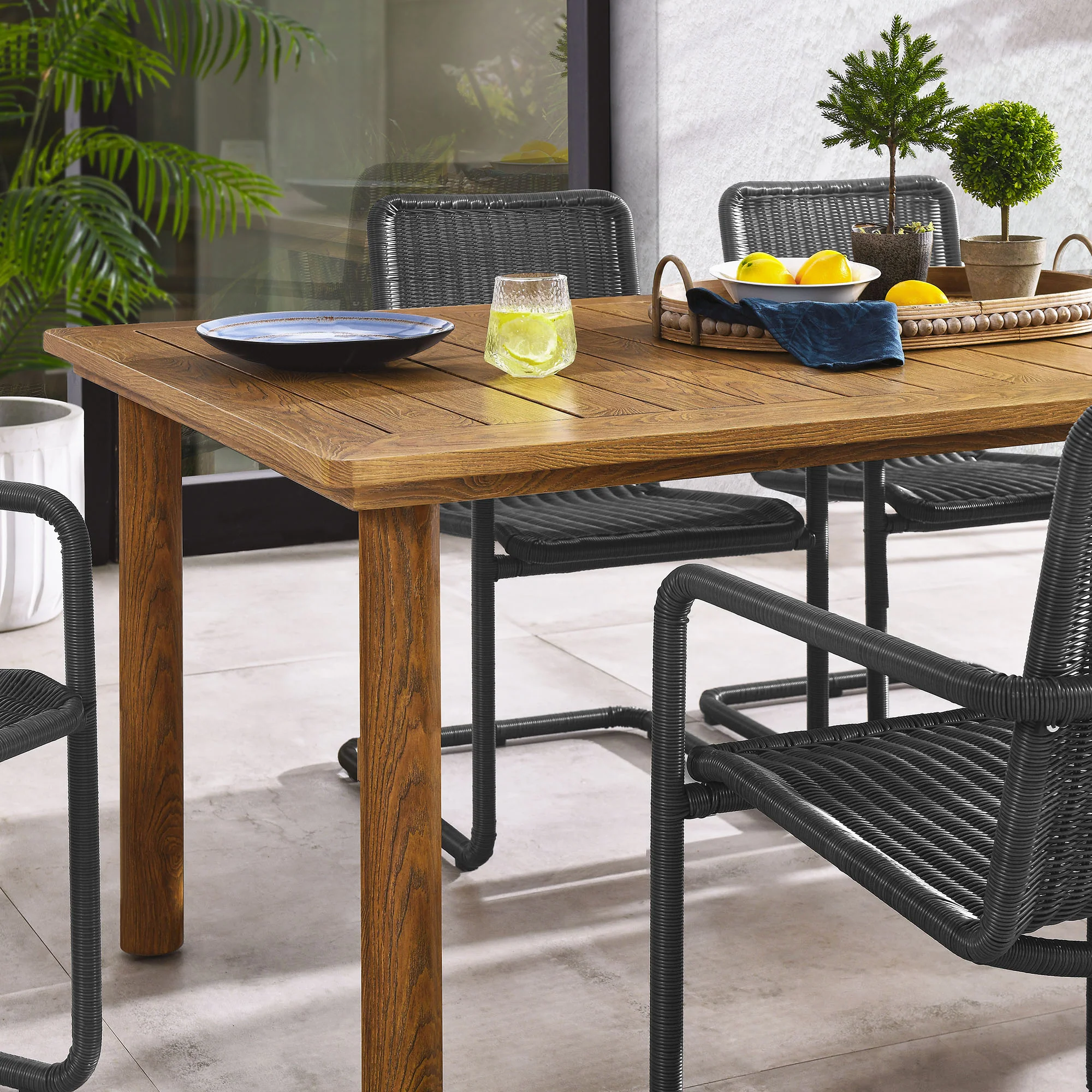 Abacus 7-Piece Rectangular Outdoor Patio Aluminum Dining Table Set with Rattan Armchairs by Modway - Image 6