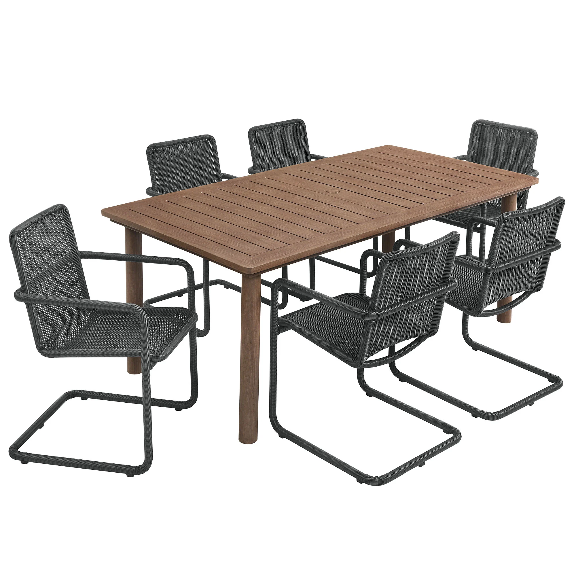 Abacus 7-Piece Rectangular Outdoor Patio Aluminum Dining Table Set with Rattan Armchairs by Modway - Image 9