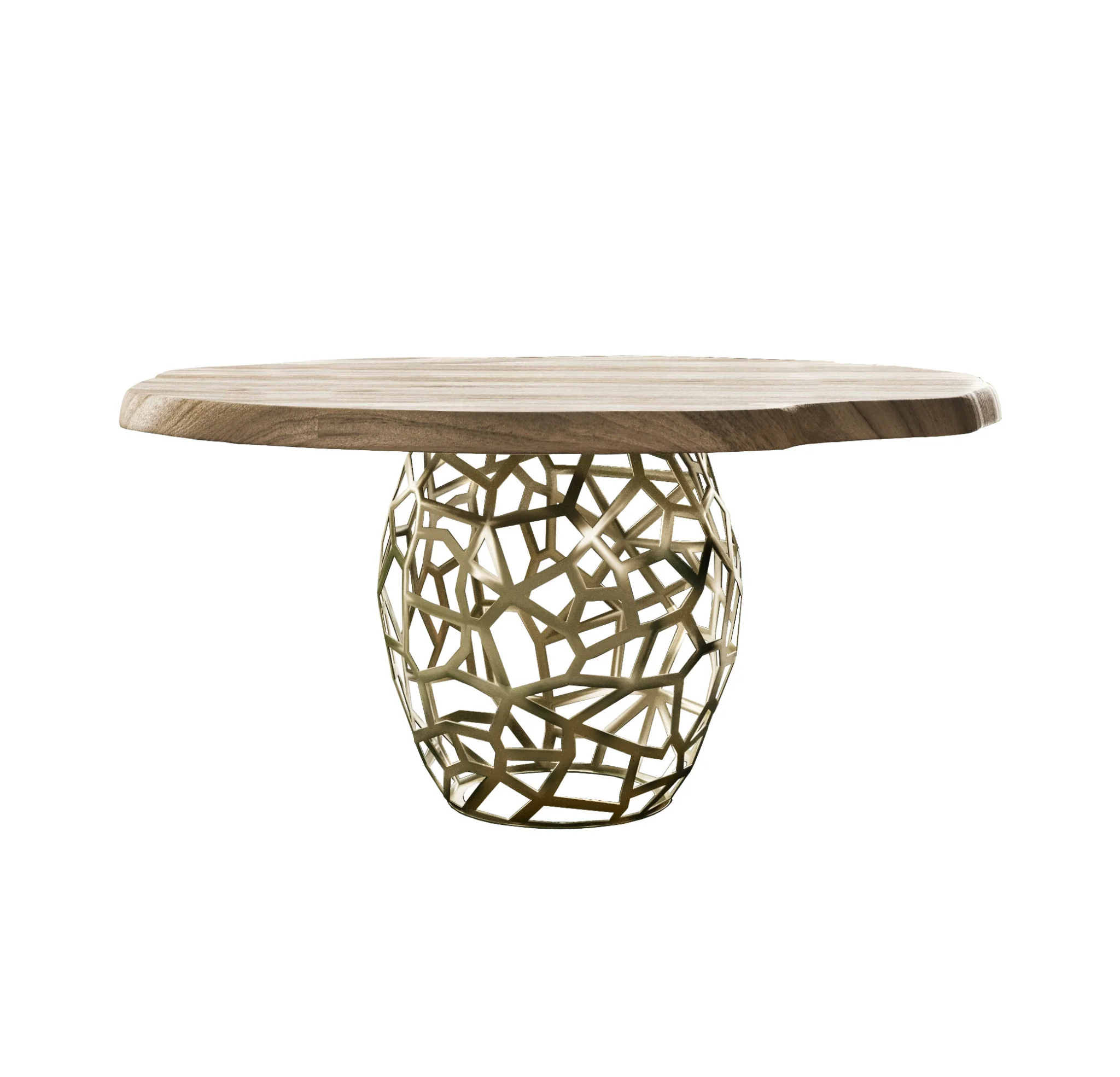 Acacia Live Edge Rounded Solid Wood And Brass Dining Table By Homeroots - Image 2