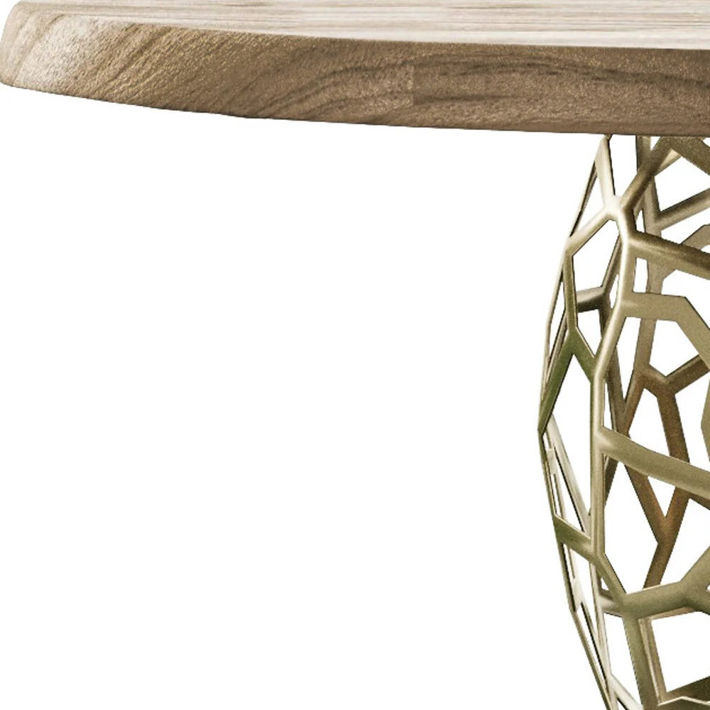 Acacia Live Edge Rounded Solid Wood And Brass Dining Table By Homeroots - Image 3