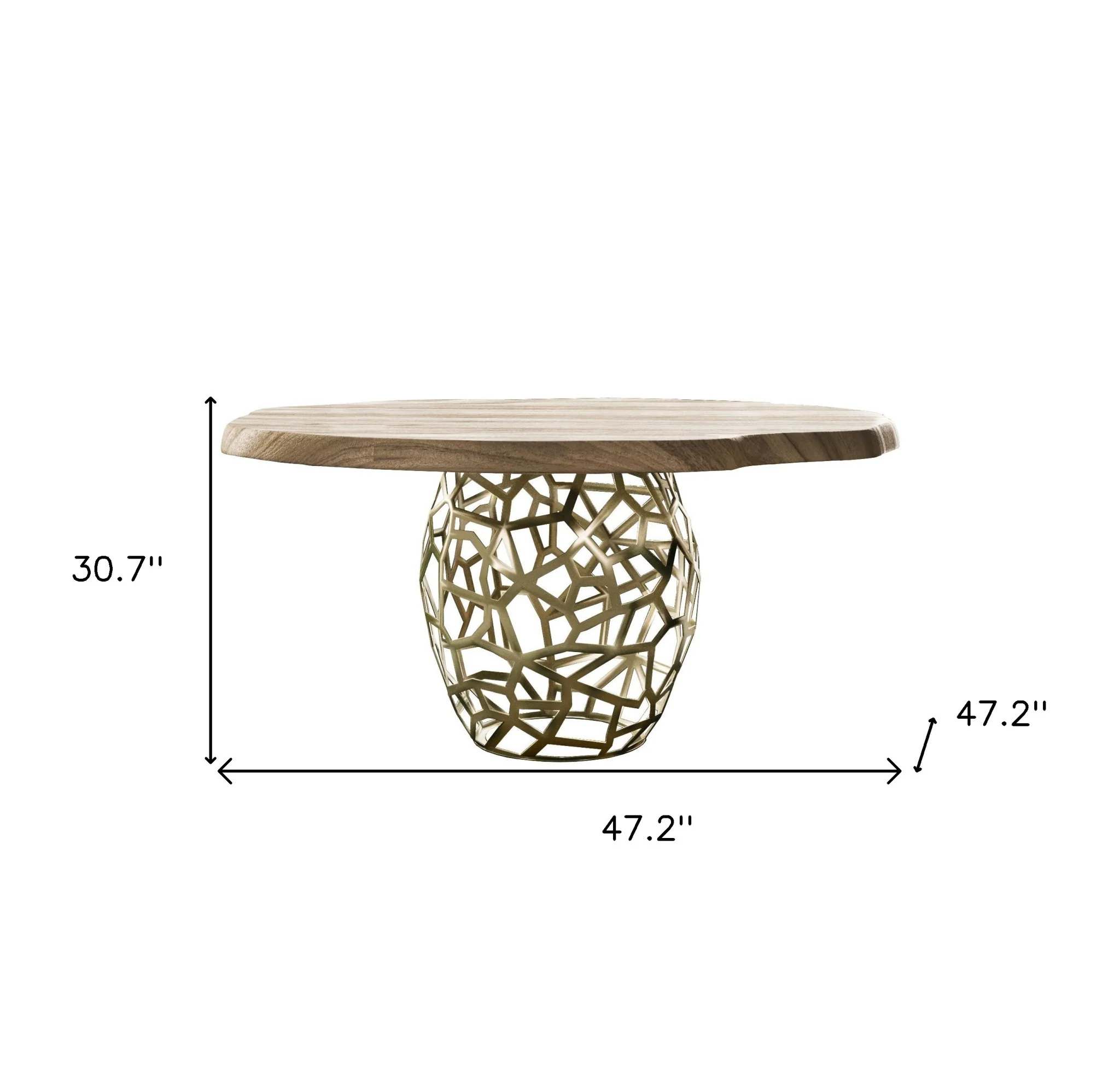 Acacia Live Edge Rounded Solid Wood And Brass Dining Table By Homeroots - Image 4