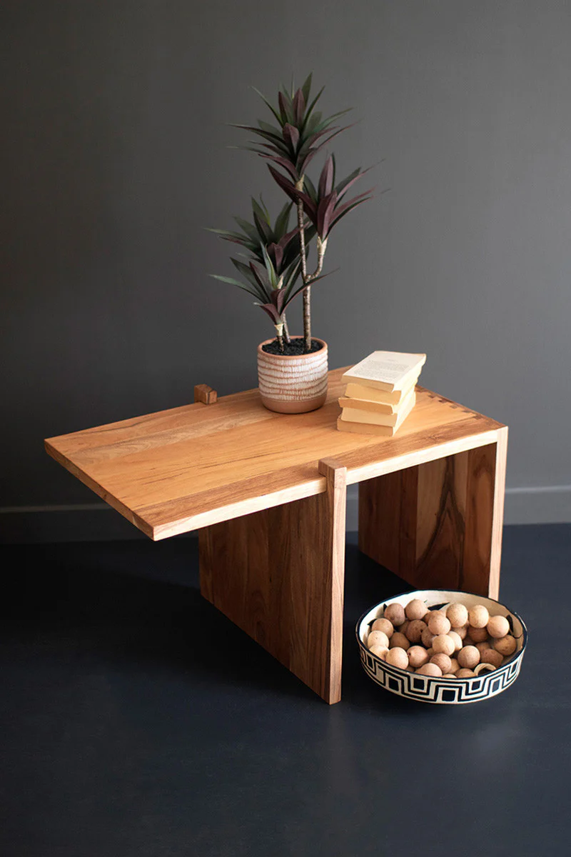 Acacia Wood Adjustable Coffee Table By Kalalou - Image 4