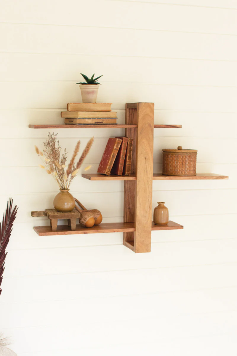 Acacia Wood Three Tiered Adjustable Shelf By Kalalou - Image 2