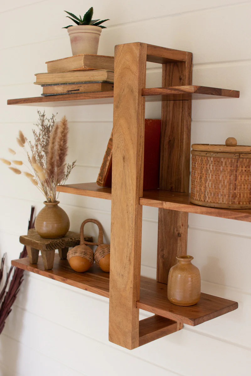 Acacia Wood Three Tiered Adjustable Shelf By Kalalou - Image 3