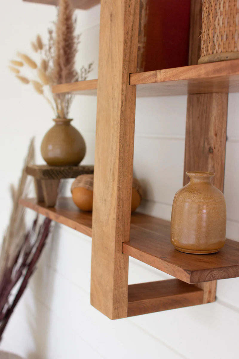 Acacia Wood Three Tiered Adjustable Shelf By Kalalou - Image 4