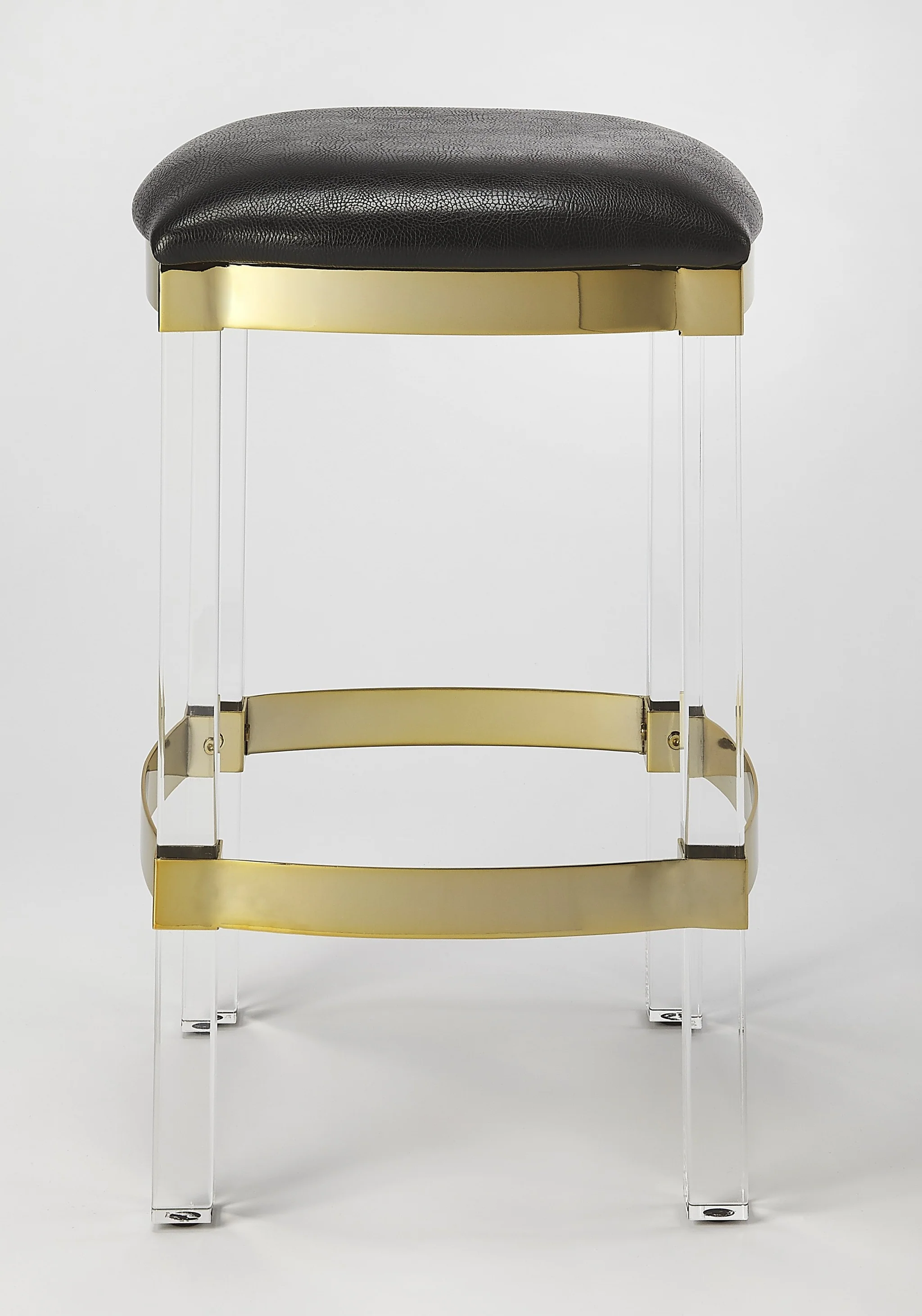 Acrylic And Black Leather Counter Stool By Homeroots - Image 2