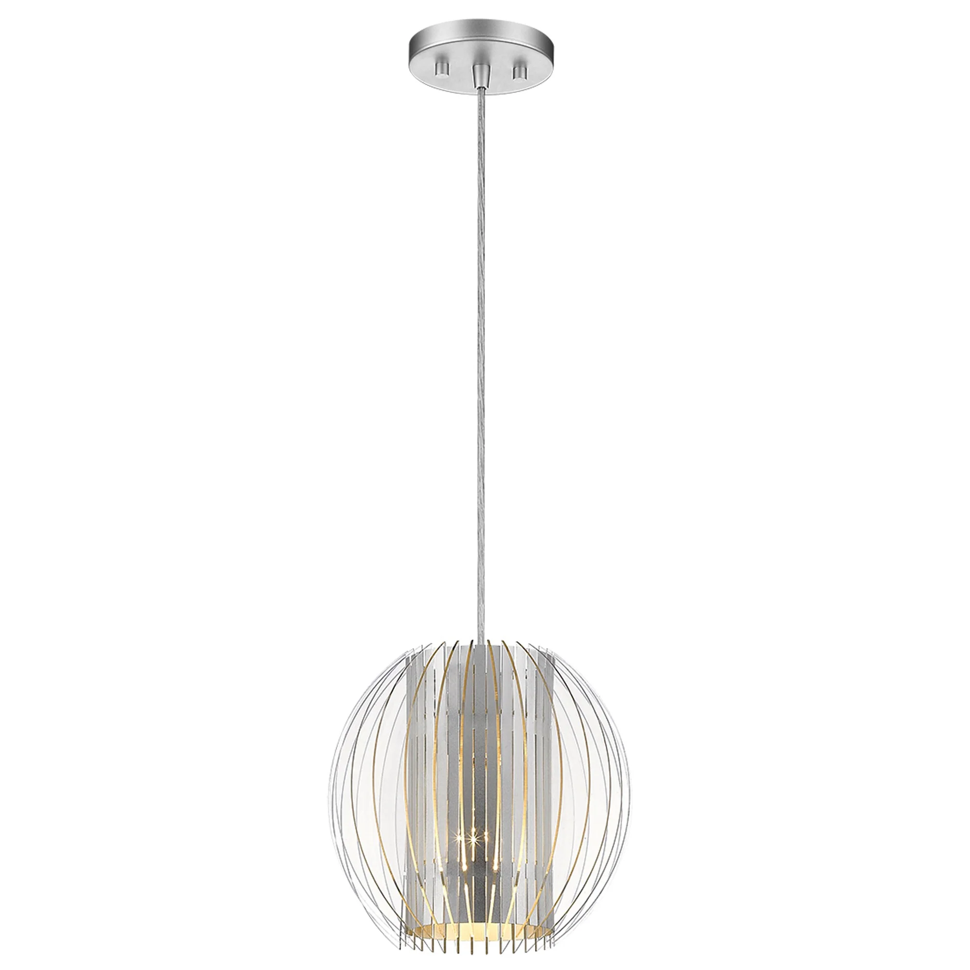 Acrylic and Steel Shade Hanging Globe Light By Homeroots - Image 2