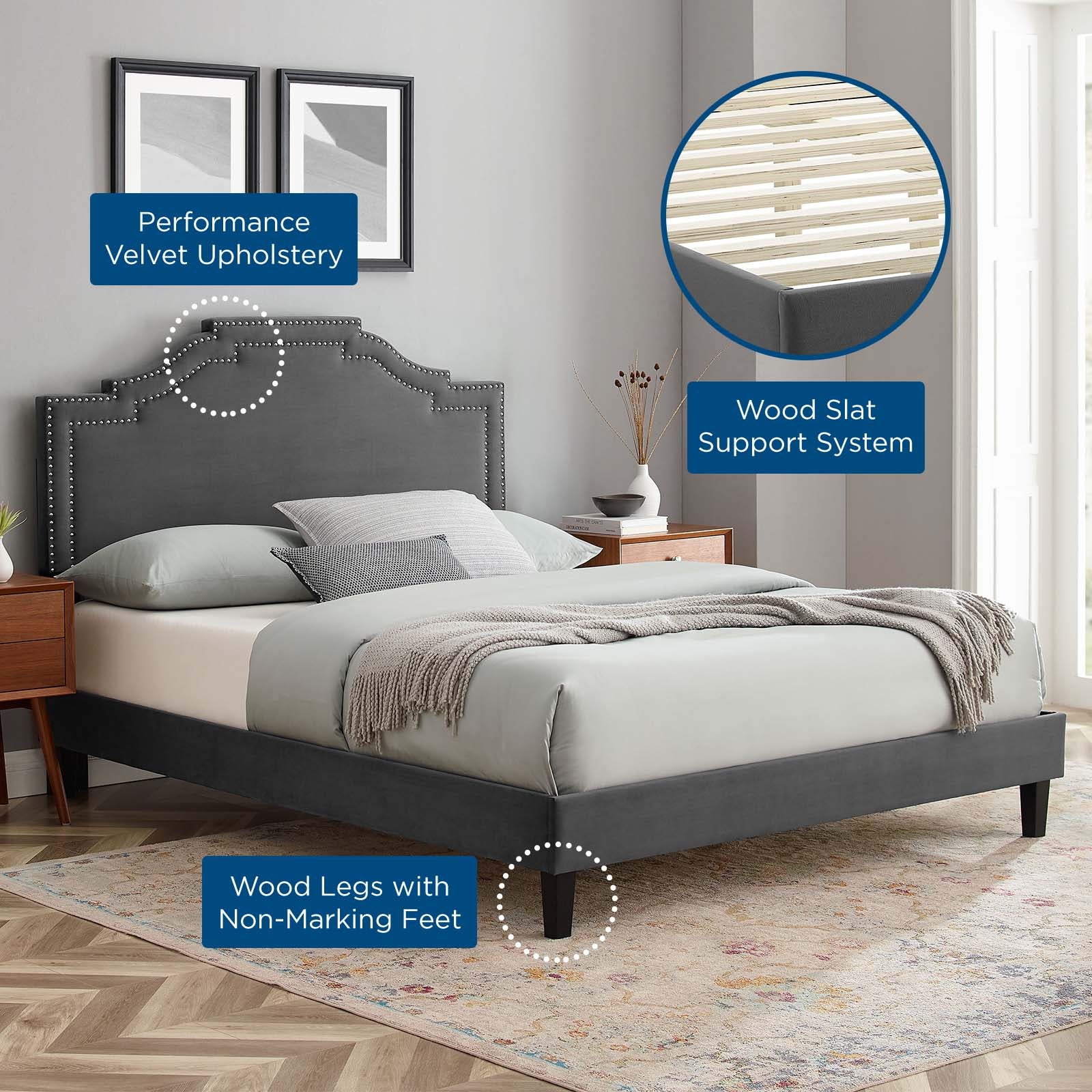 Adelaide Performance Velvet King Platform Bed By Modway - MOD-6864 - Image 6