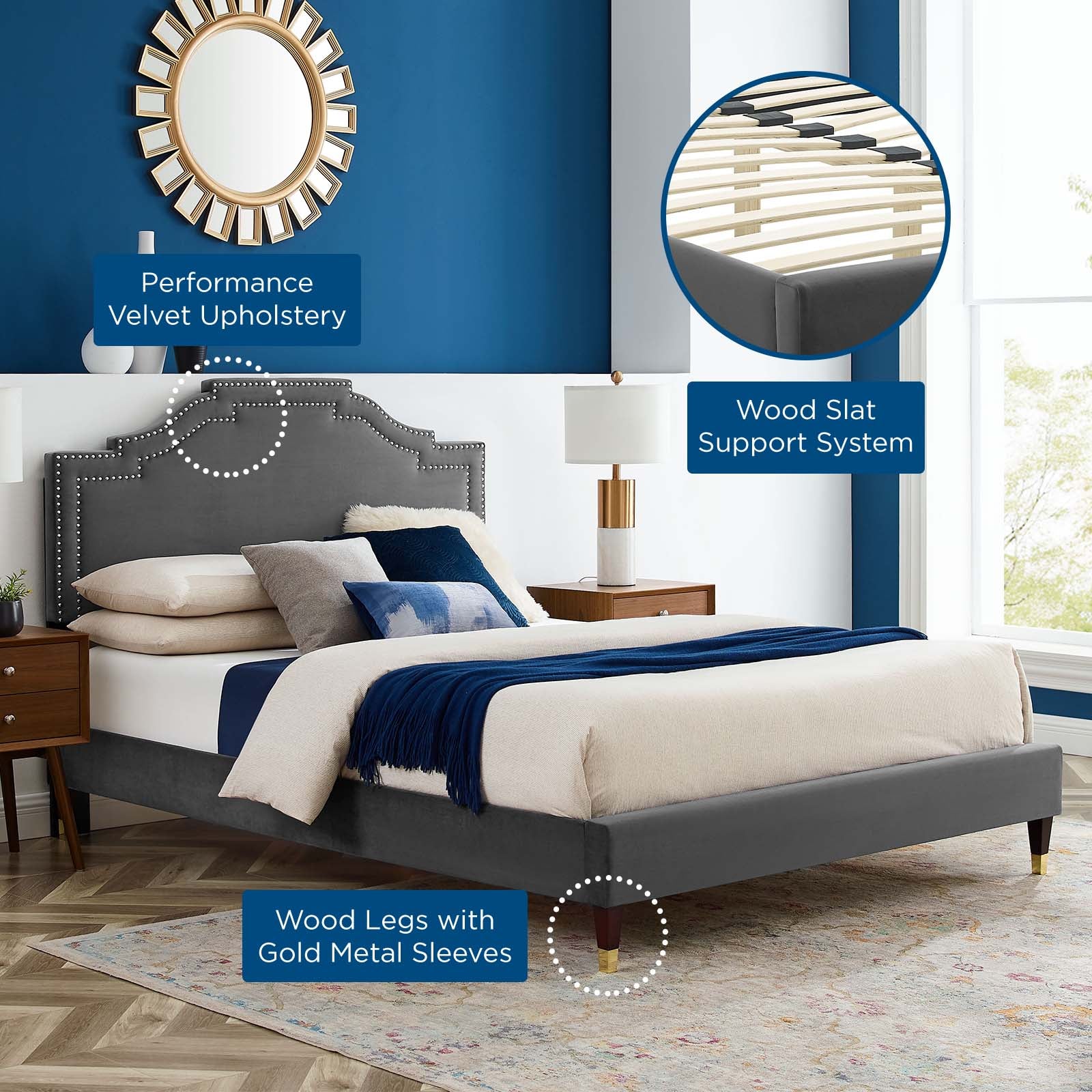 Adelaide Performance Velvet Queen Platform Bed By Modway - MOD-6581 - Image 4