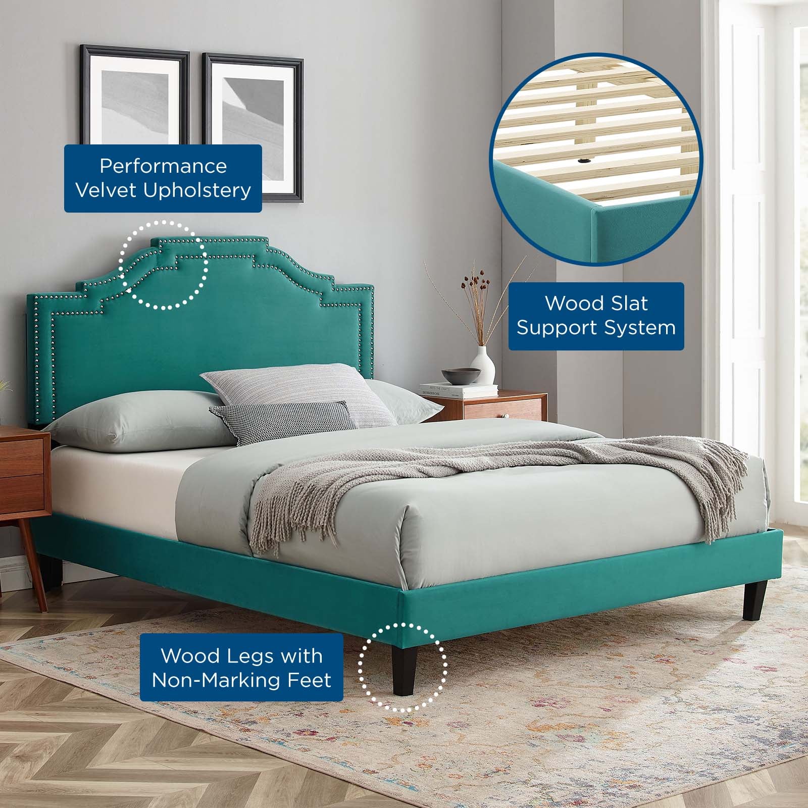 Adelaide Performance Velvet Queen Platform Bed By Modway - MOD-6582 - Image 83