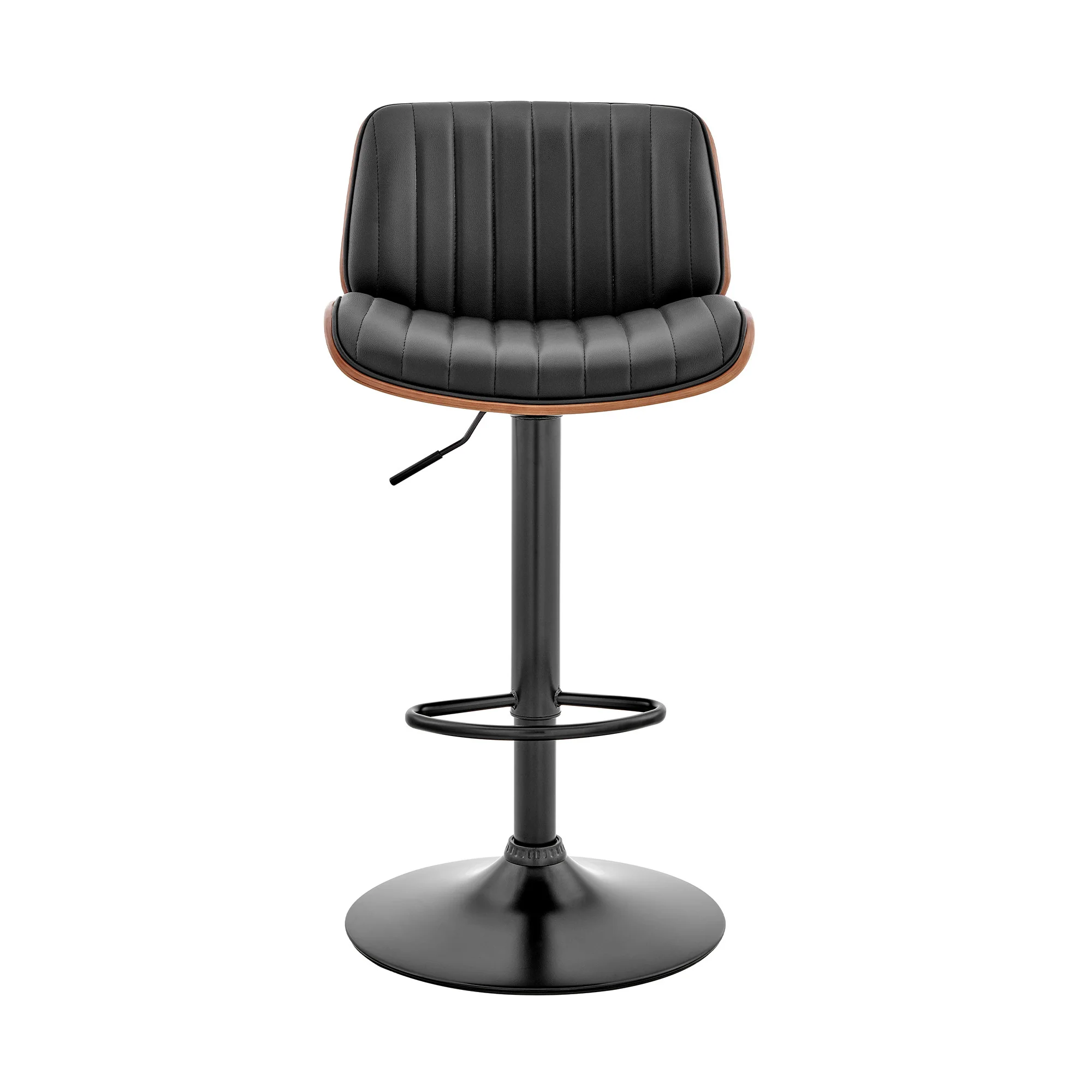 Adjustable Black Faux Leather Black Steel and Walnut Bar Stool By Homeroots - Image 3