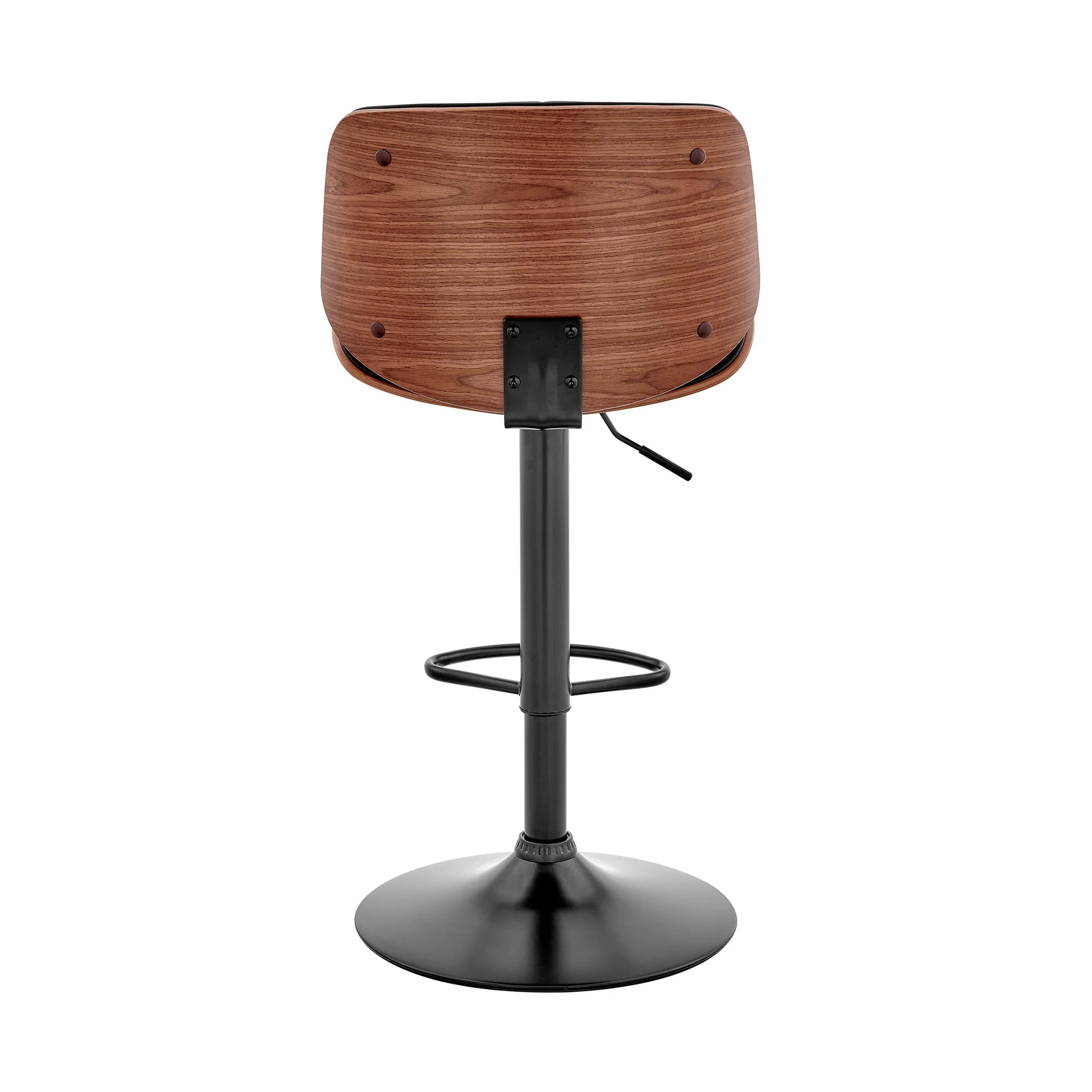 Adjustable Black Faux Leather Black Steel and Walnut Bar Stool By Homeroots - Image 6