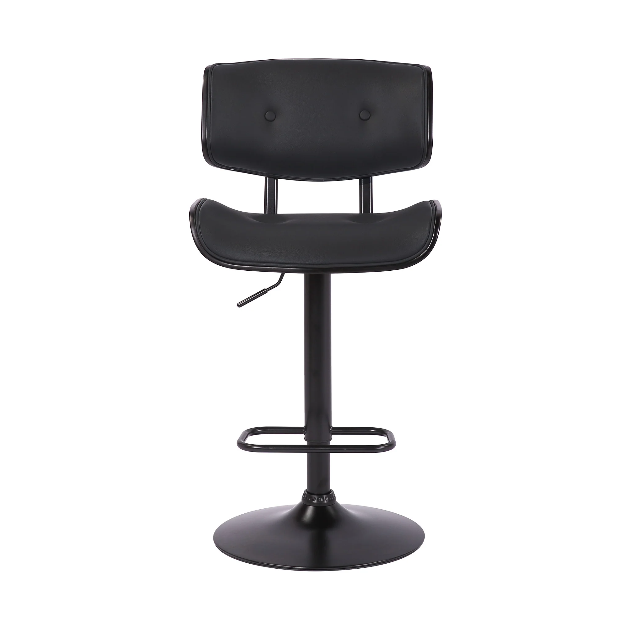 Adjustable Black Tufted Faux Leather and Black Wood Swivel Barstool. By Homeroots - Image 3