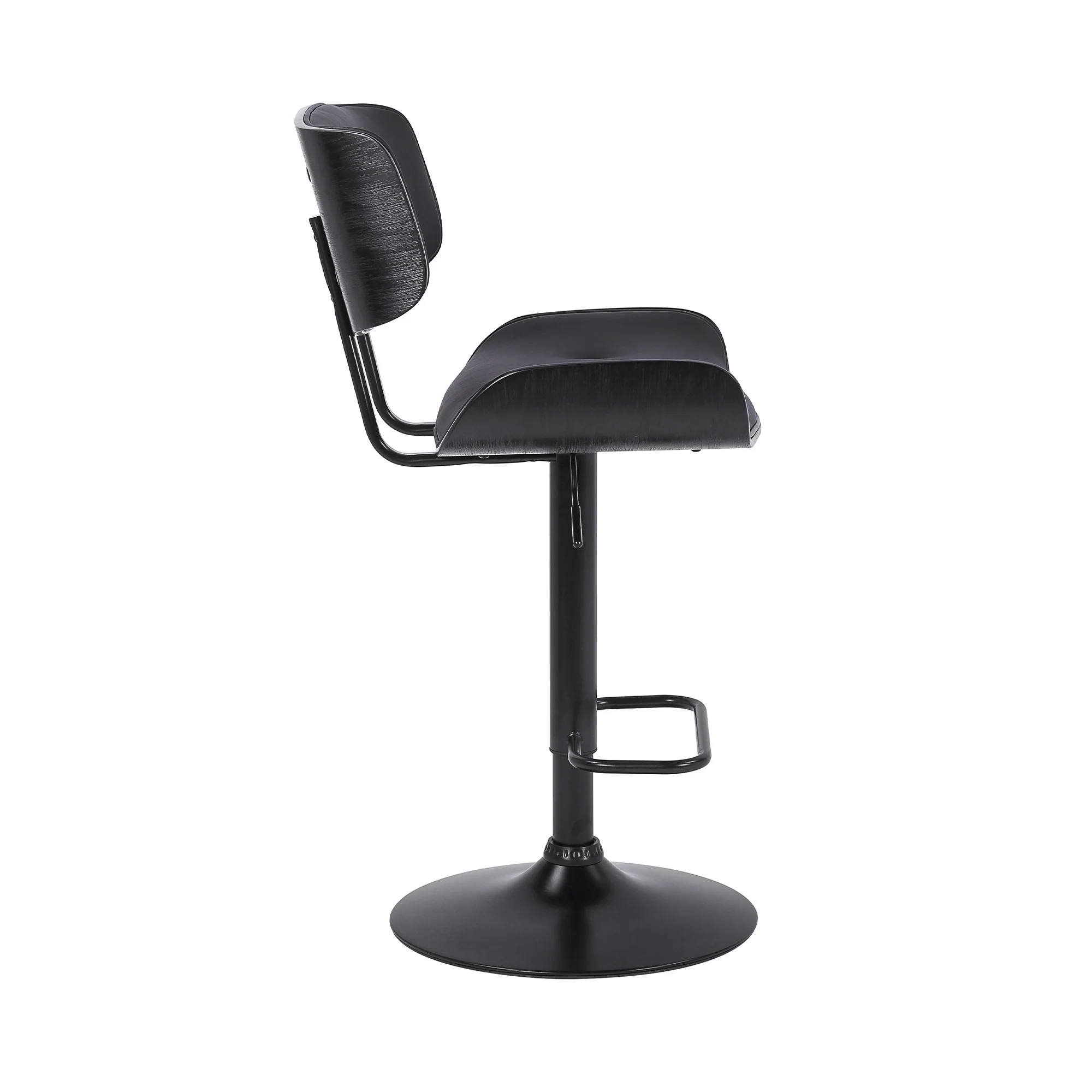 Adjustable Black Tufted Faux Leather and Black Wood Swivel Barstool. By Homeroots - Image 4