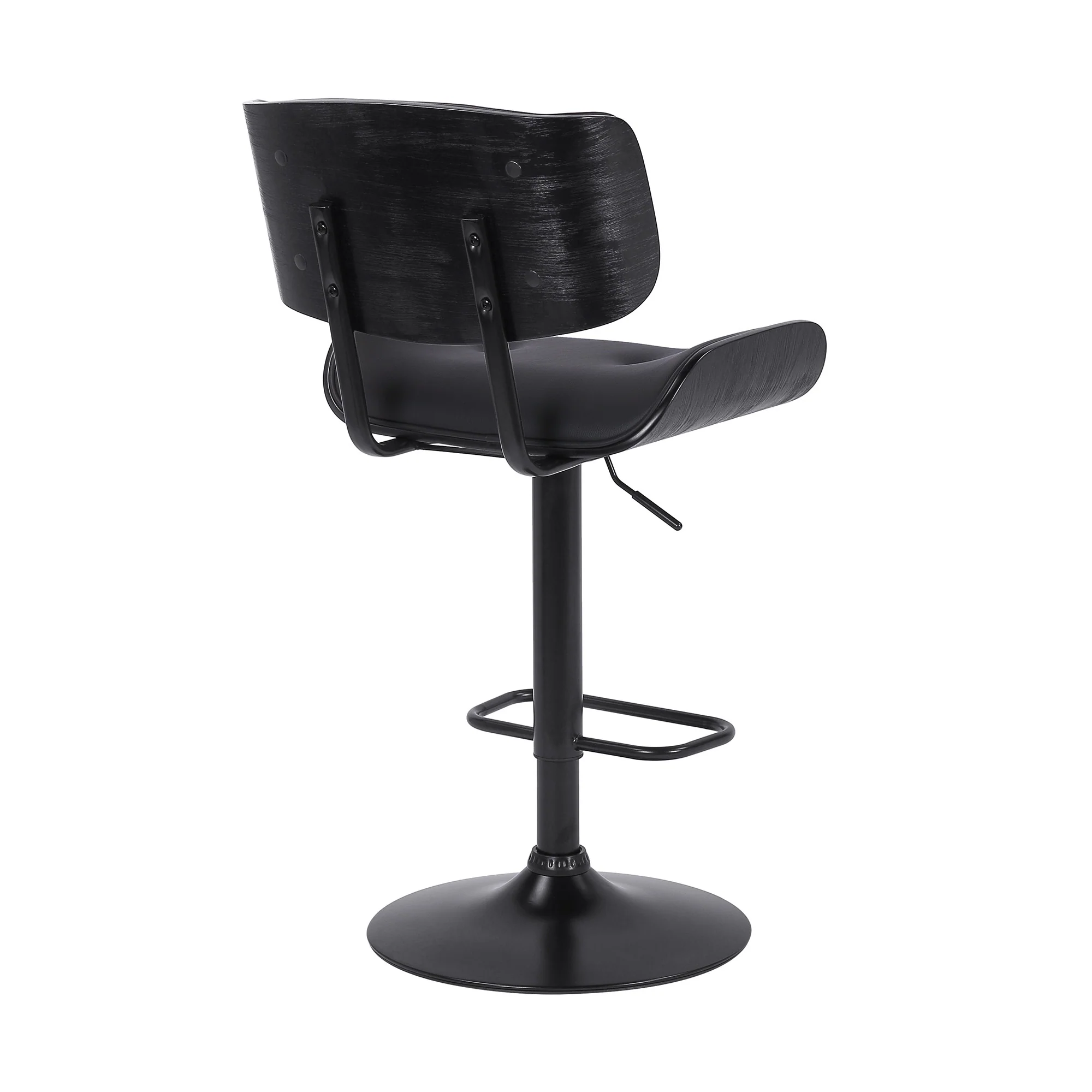 Adjustable Black Tufted Faux Leather and Black Wood Swivel Barstool. By Homeroots - Image 5
