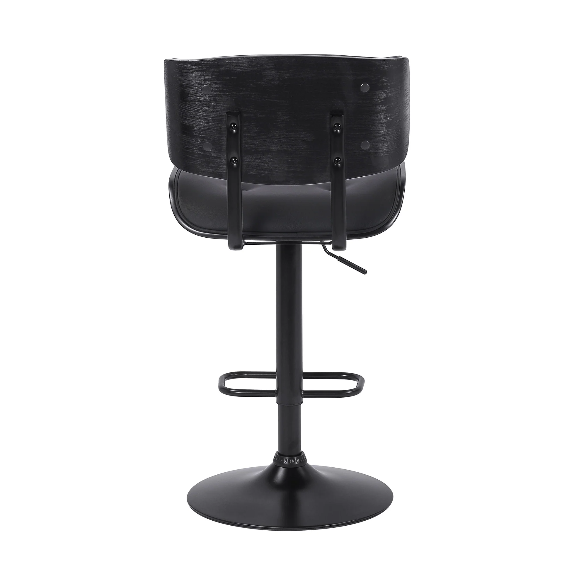 Adjustable Black Tufted Faux Leather and Black Wood Swivel Barstool. By Homeroots - Image 6