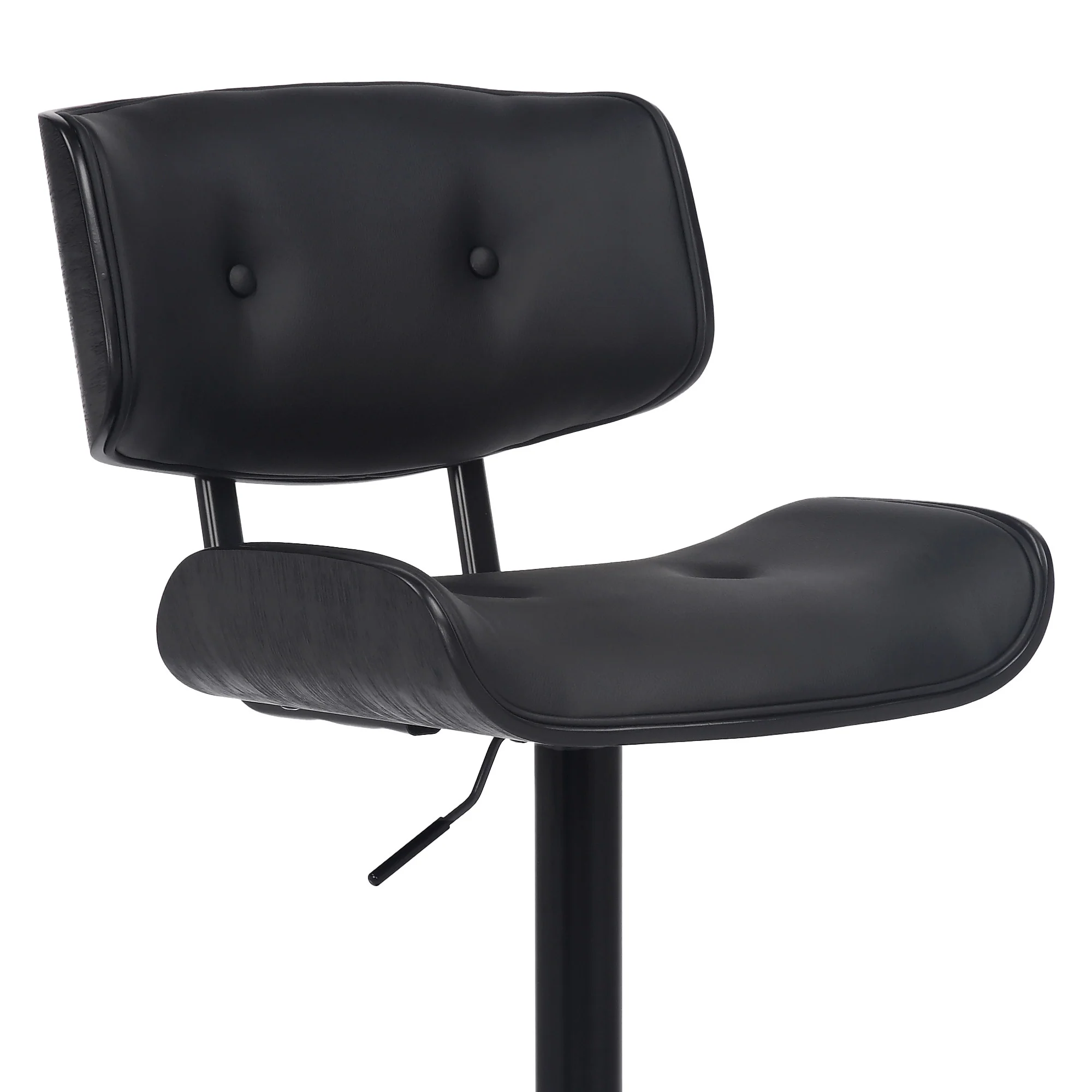 Adjustable Black Tufted Faux Leather and Black Wood Swivel Barstool. By Homeroots - Image 7