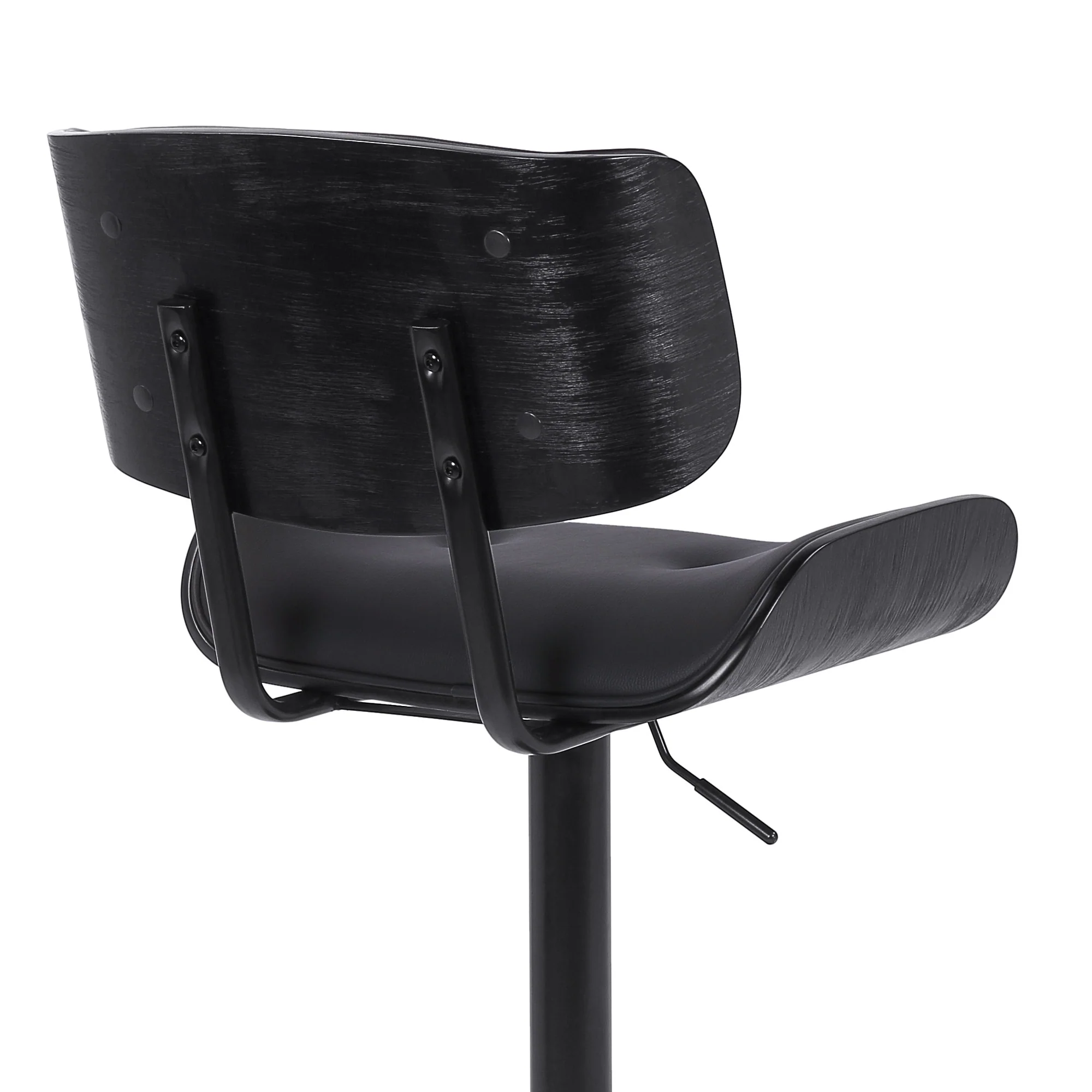 Adjustable Black Tufted Faux Leather and Black Wood Swivel Barstool. By Homeroots - Image 8