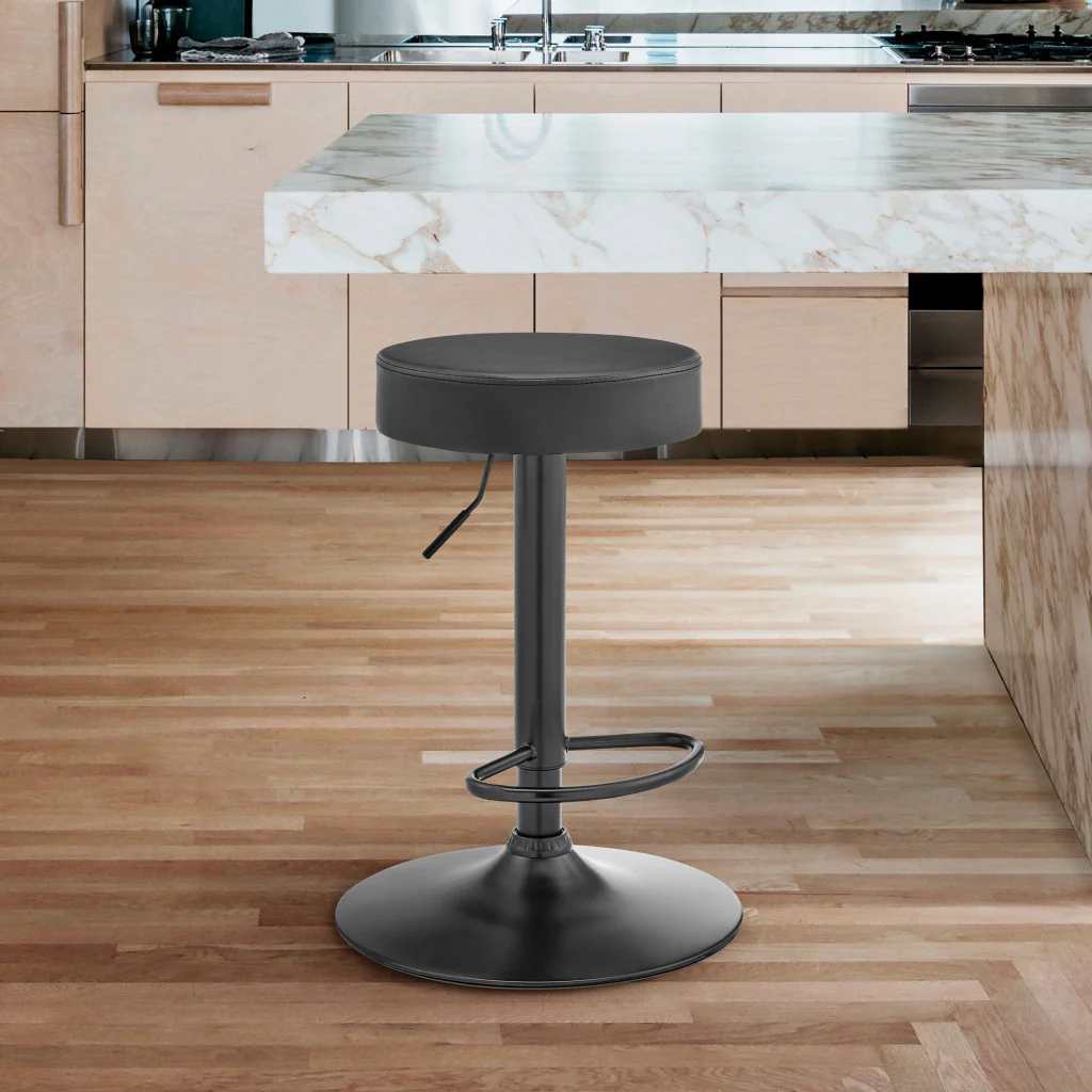 Adjustable Classic Grey Faux Leather Backless Bar Stool By Homeroots - Image 2