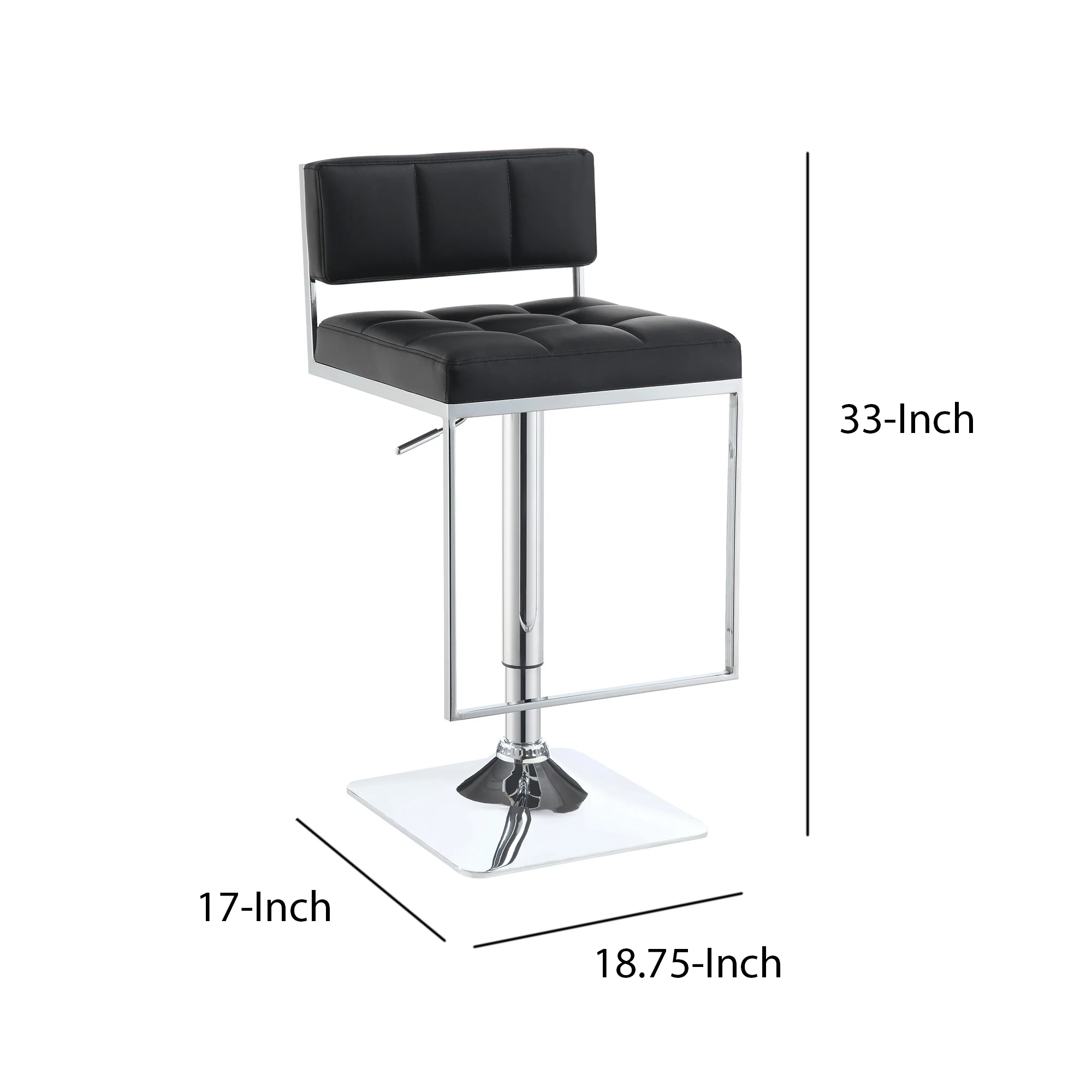 Adjustable Contemporary Metal Bar Stool, Black & Silver By Benzara - Image 3