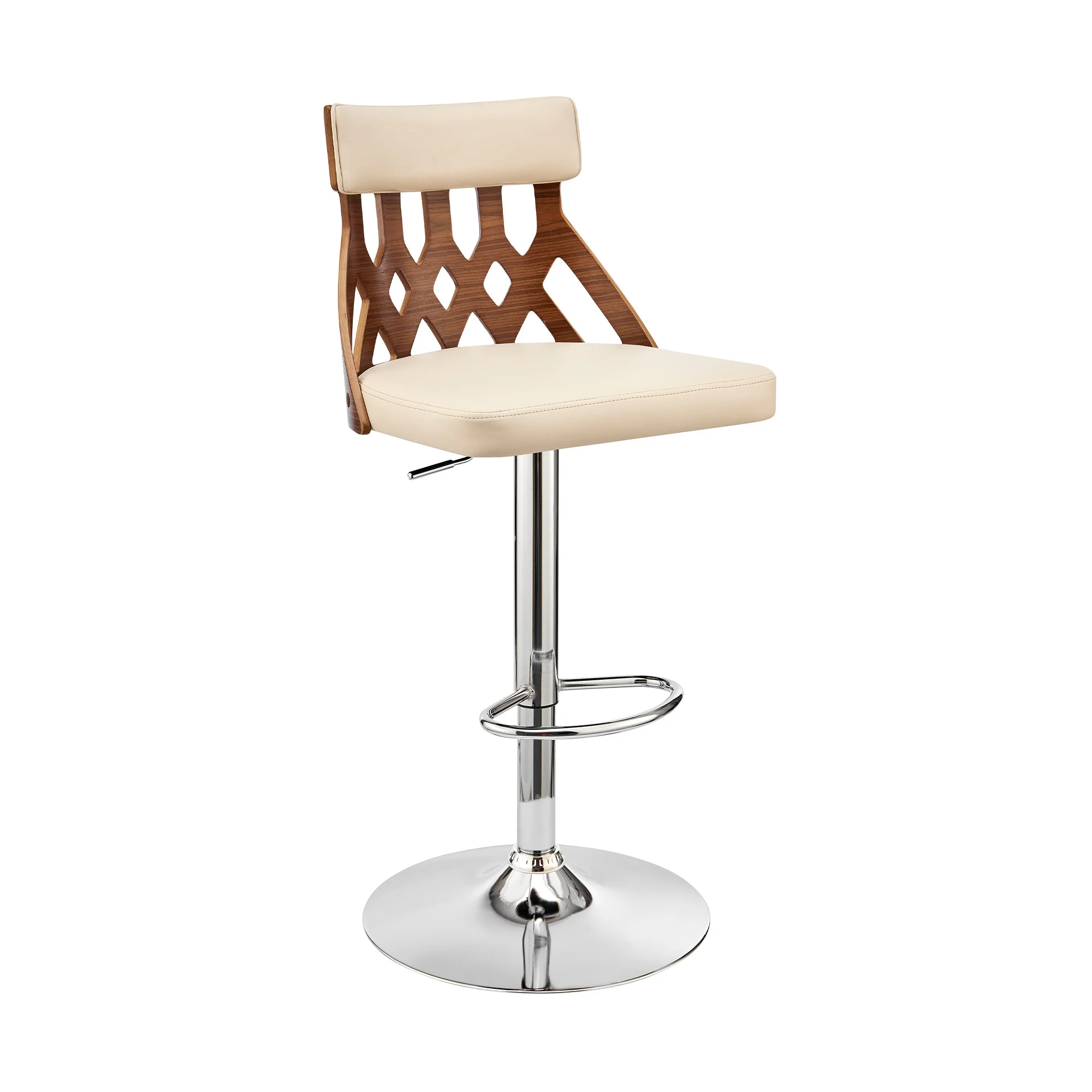 Adjustable Cream Faux Leather and Walnut Lattice Bar Stool By Homeroots - Image 2