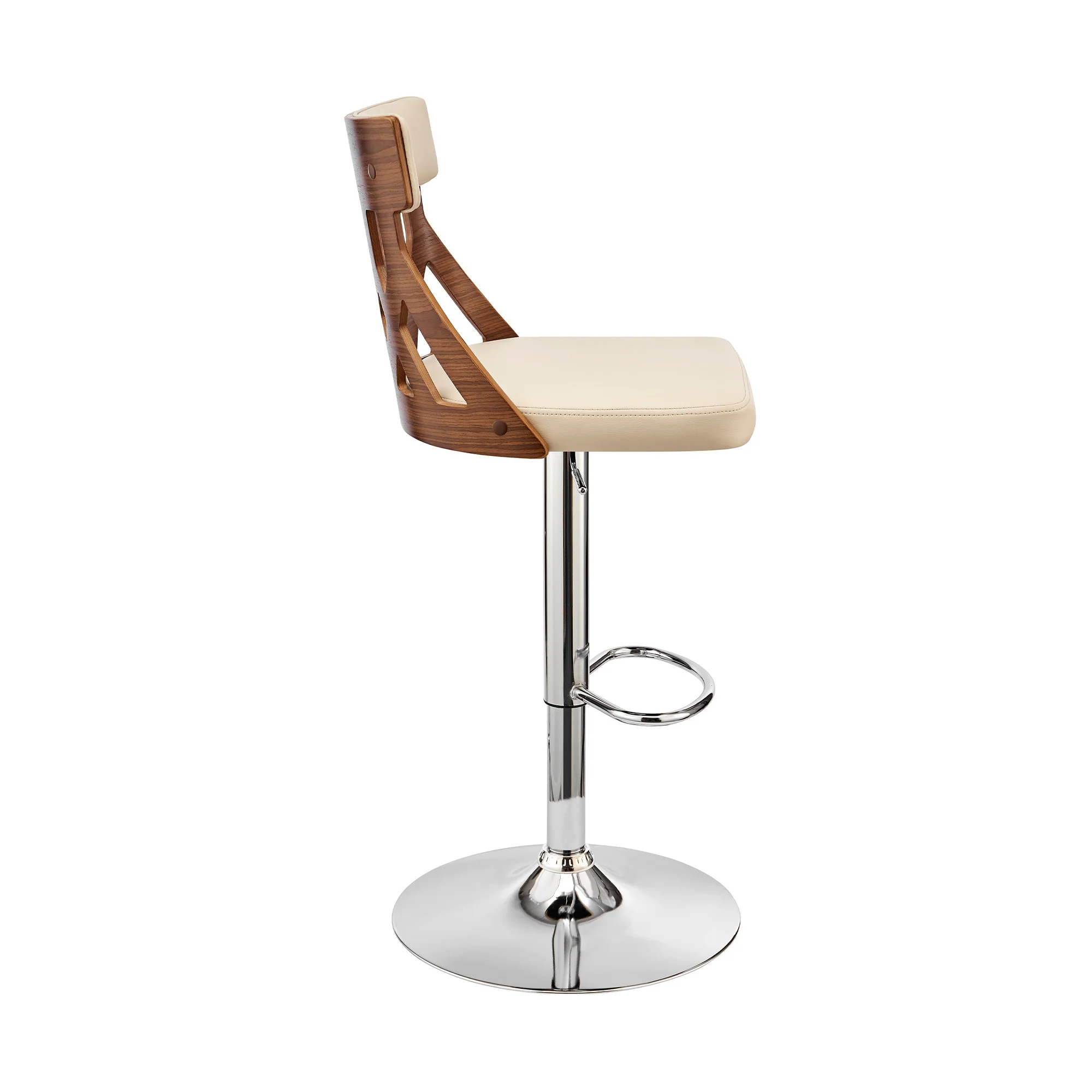 Adjustable Cream Faux Leather and Walnut Lattice Bar Stool By Homeroots - Image 3
