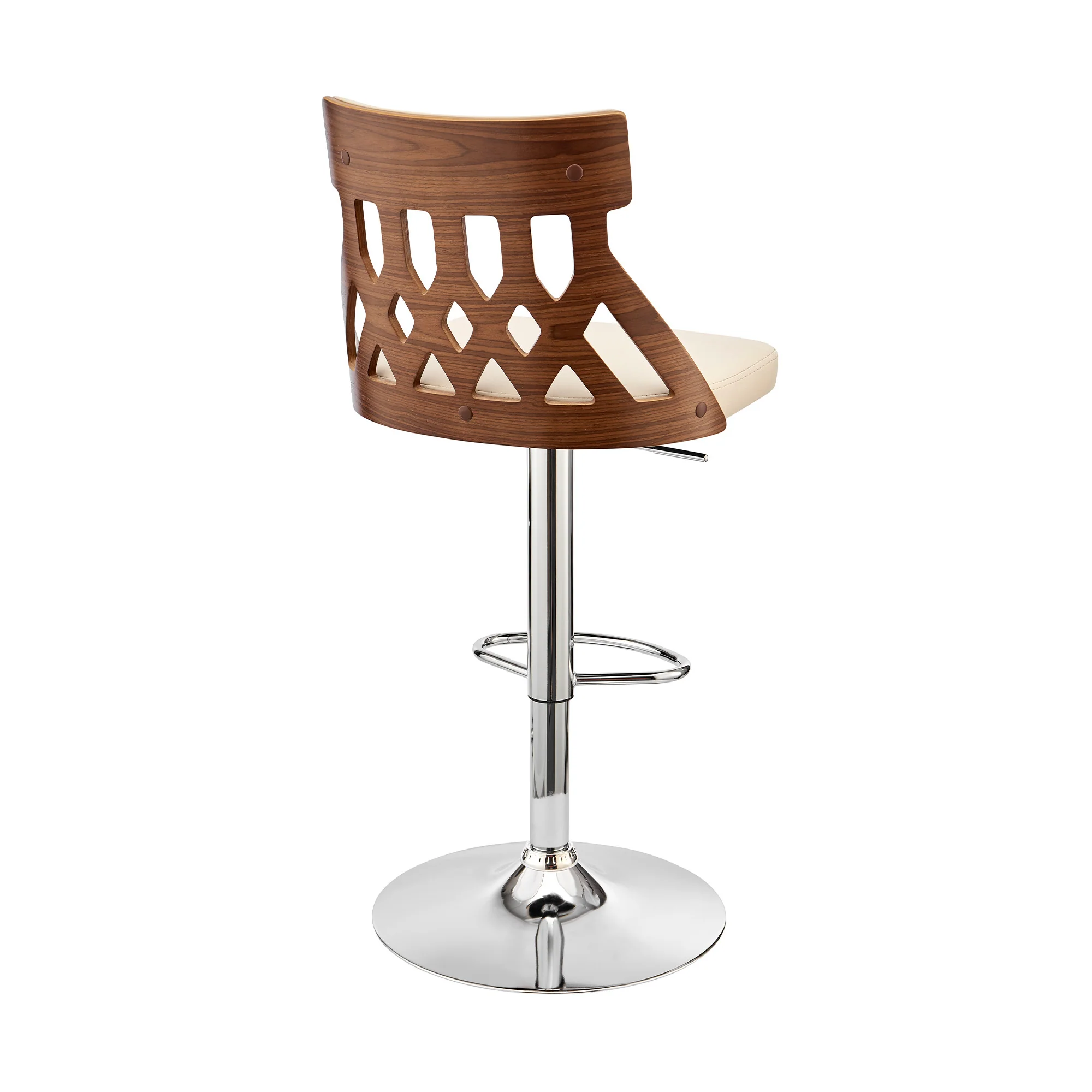 Adjustable Cream Faux Leather and Walnut Lattice Bar Stool By Homeroots - Image 4