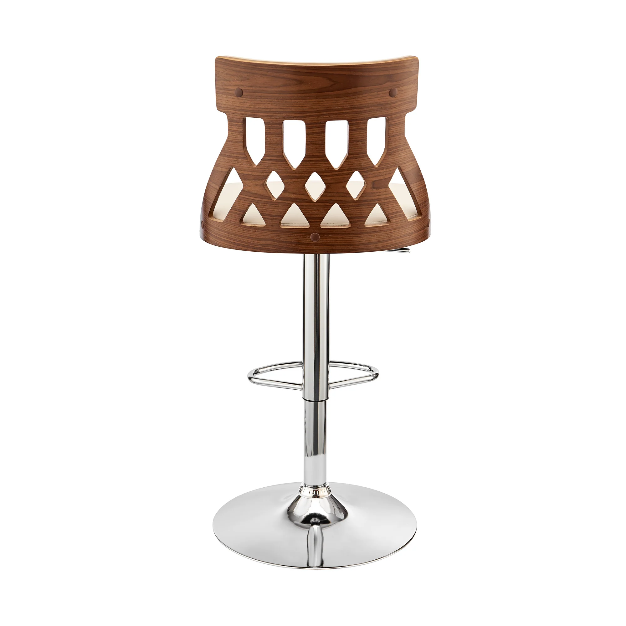 Adjustable Cream Faux Leather and Walnut Lattice Bar Stool By Homeroots - Image 5