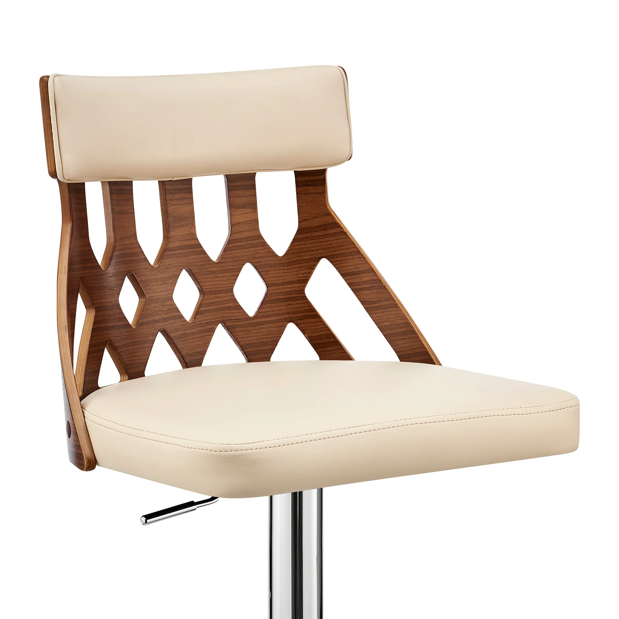 Adjustable Cream Faux Leather and Walnut Lattice Bar Stool By Homeroots - Image 6