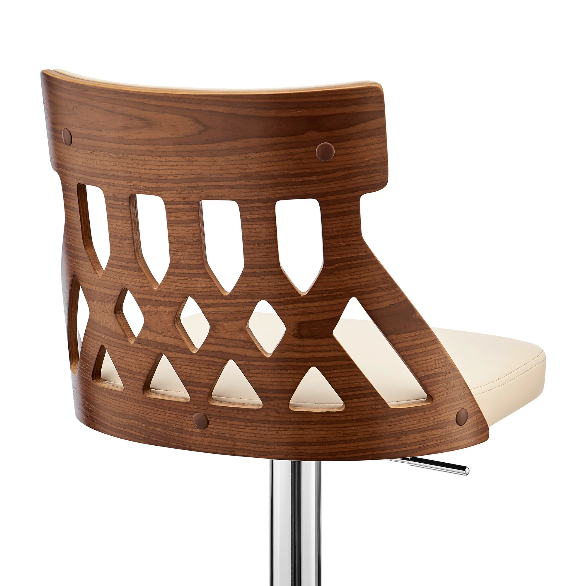 Adjustable Cream Faux Leather and Walnut Lattice Bar Stool By Homeroots - Image 7