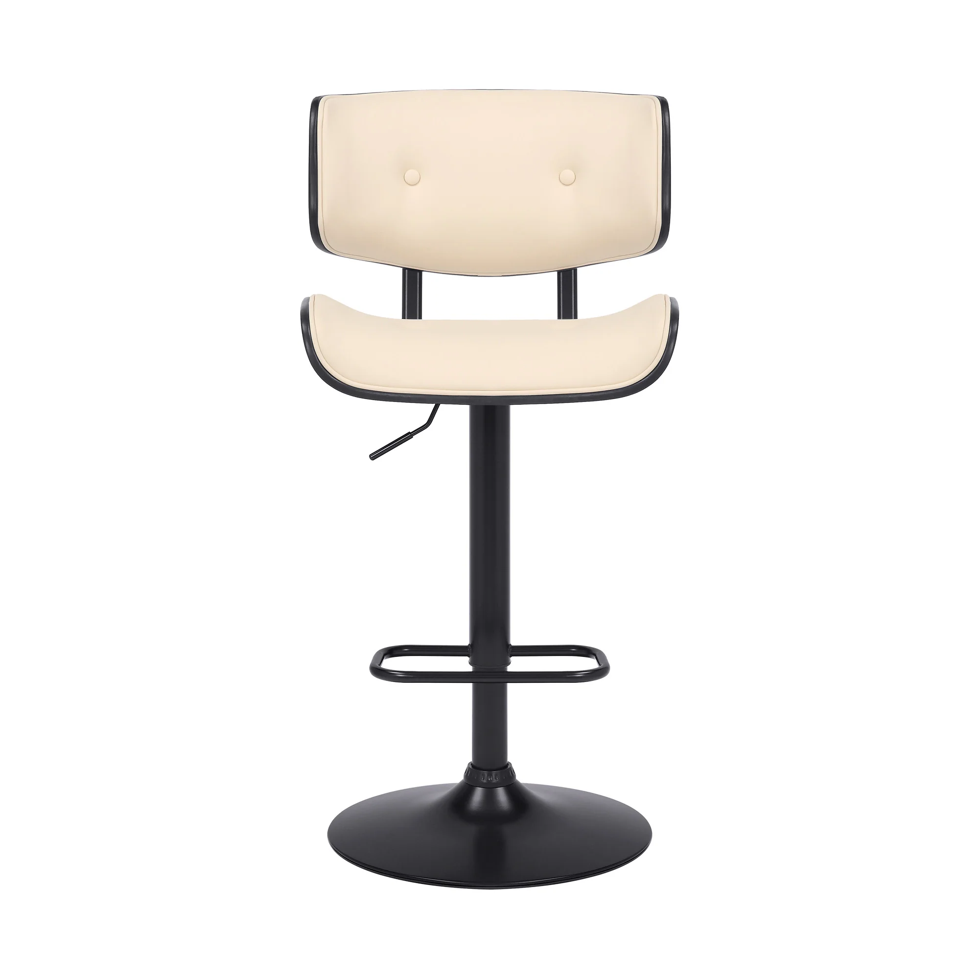 Adjustable Cream Tufted Faux Leather and Black Wood Swivel Barstool. By Homeroots - Image 3