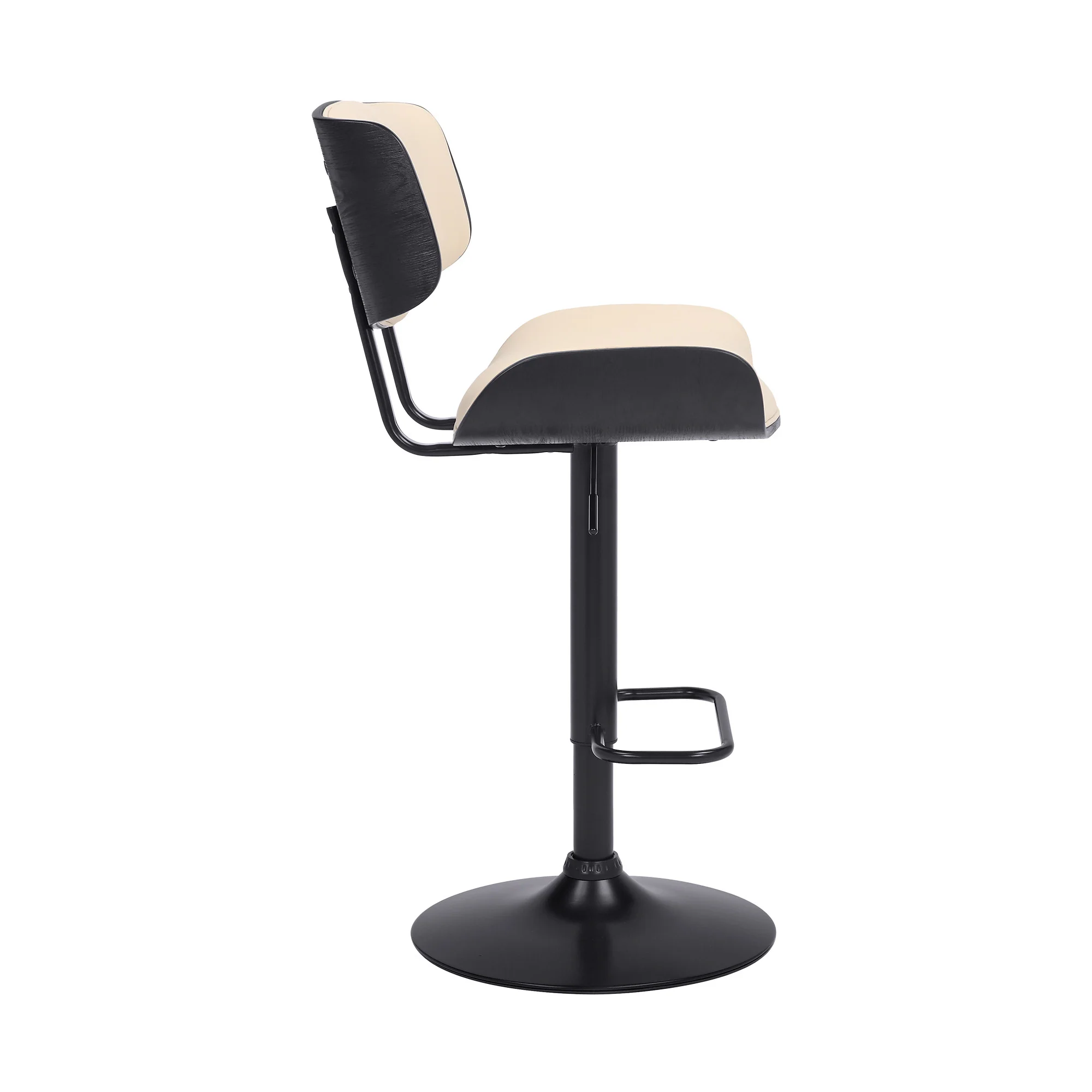 Adjustable Cream Tufted Faux Leather and Black Wood Swivel Barstool. By Homeroots - Image 4