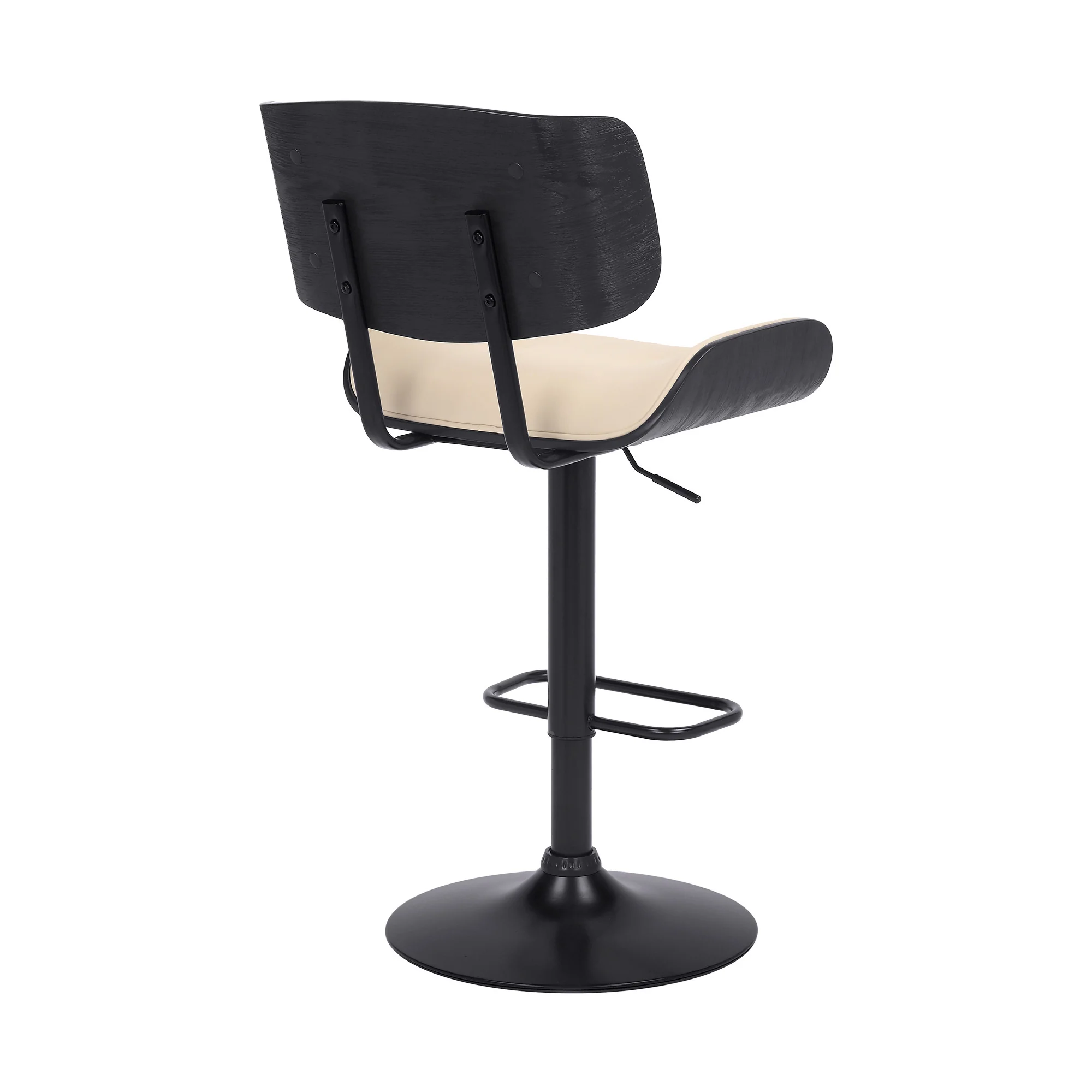 Adjustable Cream Tufted Faux Leather and Black Wood Swivel Barstool. By Homeroots - Image 5