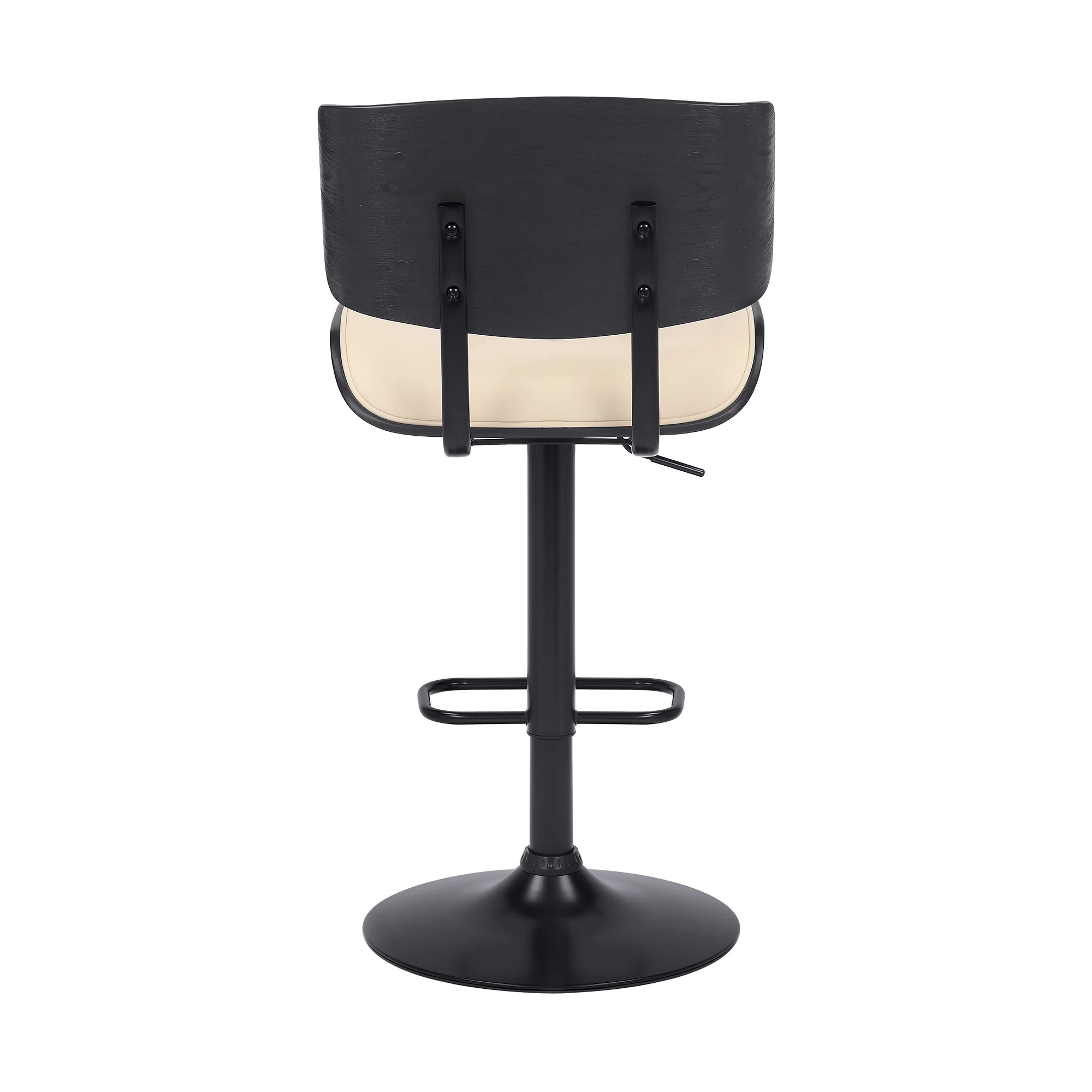 Adjustable Cream Tufted Faux Leather and Black Wood Swivel Barstool. By Homeroots - Image 6