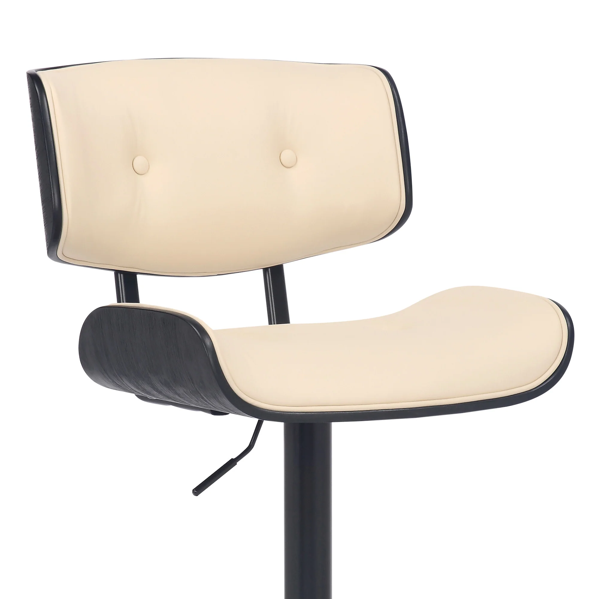 Adjustable Cream Tufted Faux Leather and Black Wood Swivel Barstool. By Homeroots - Image 7