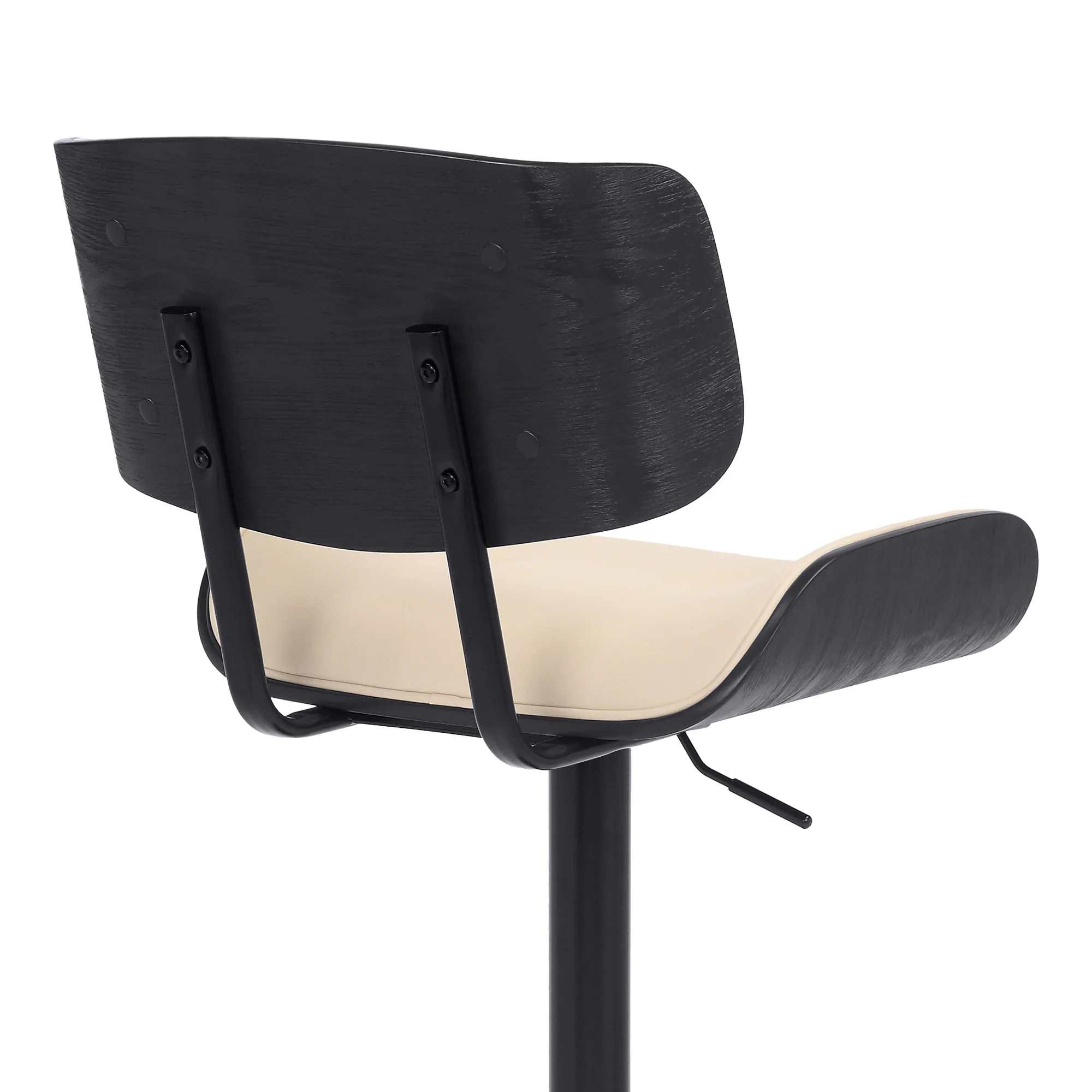 Adjustable Cream Tufted Faux Leather and Black Wood Swivel Barstool. By Homeroots - Image 8