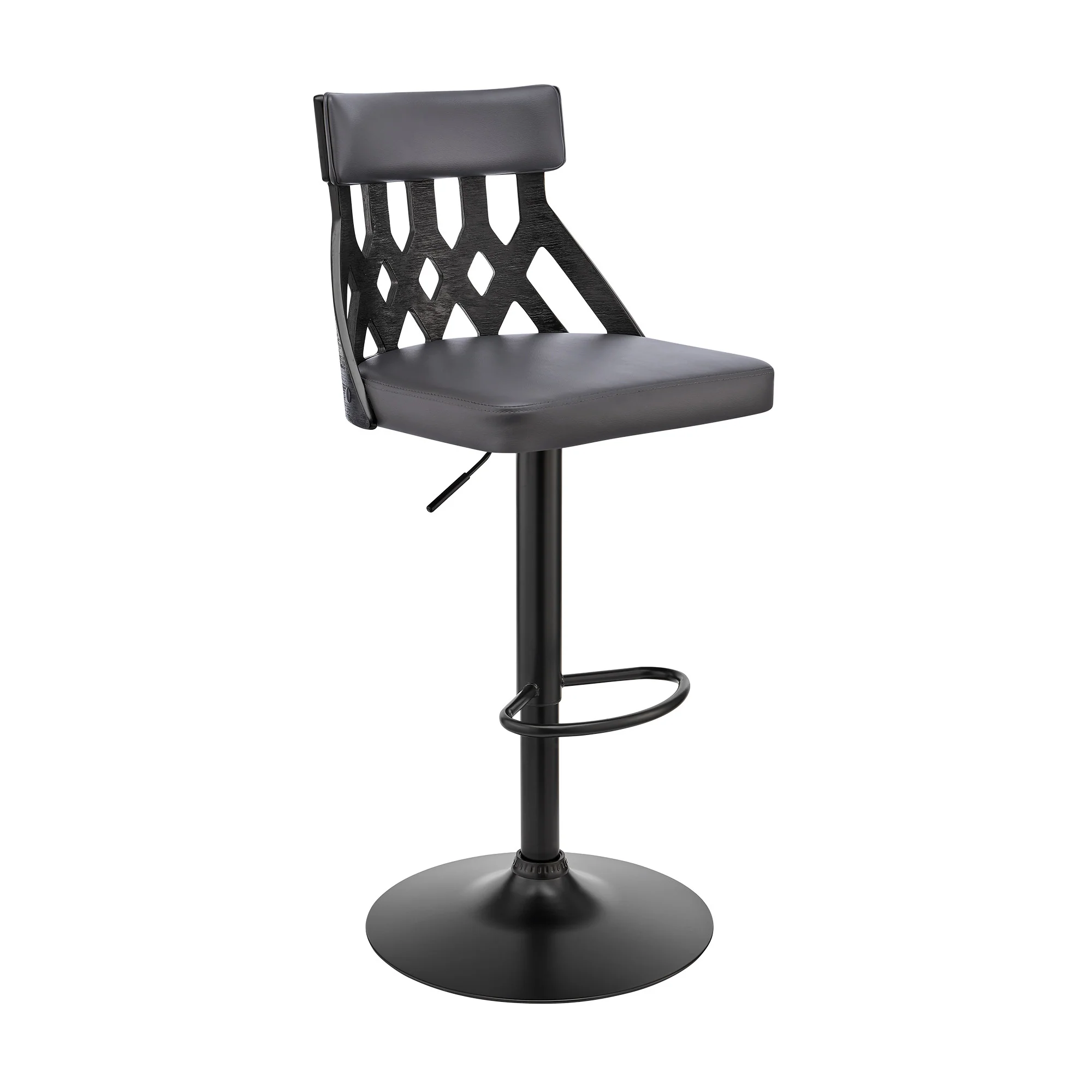 Adjustable Gray Faux Leather and Black Lattice Bar Stool By Homeroots - Image 2