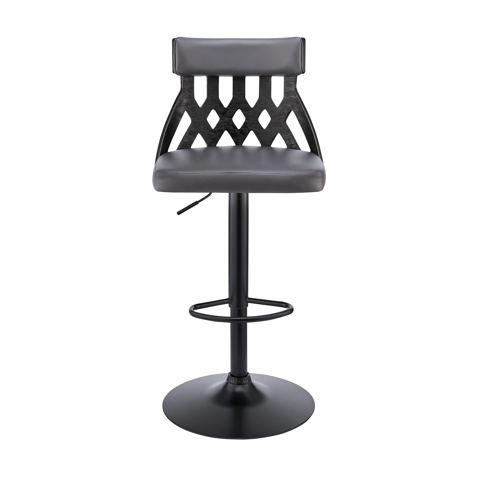 Adjustable Gray Faux Leather and Black Lattice Bar Stool By Homeroots - Image 3