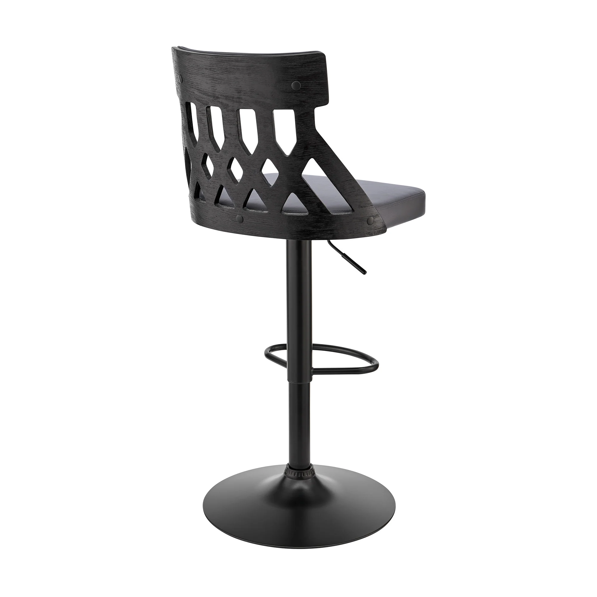 Adjustable Gray Faux Leather and Black Lattice Bar Stool By Homeroots - Image 5