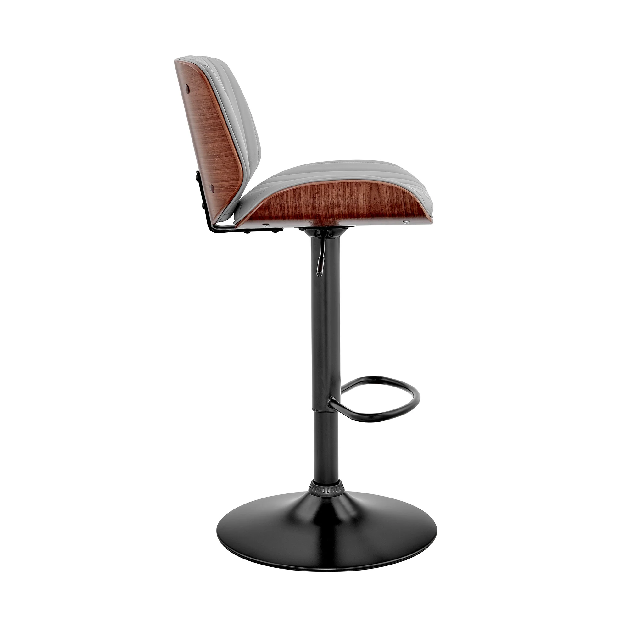 Adjustable Gray Faux Leather Black Steel and Walnut Bar Stool By Homeroots - Image 4