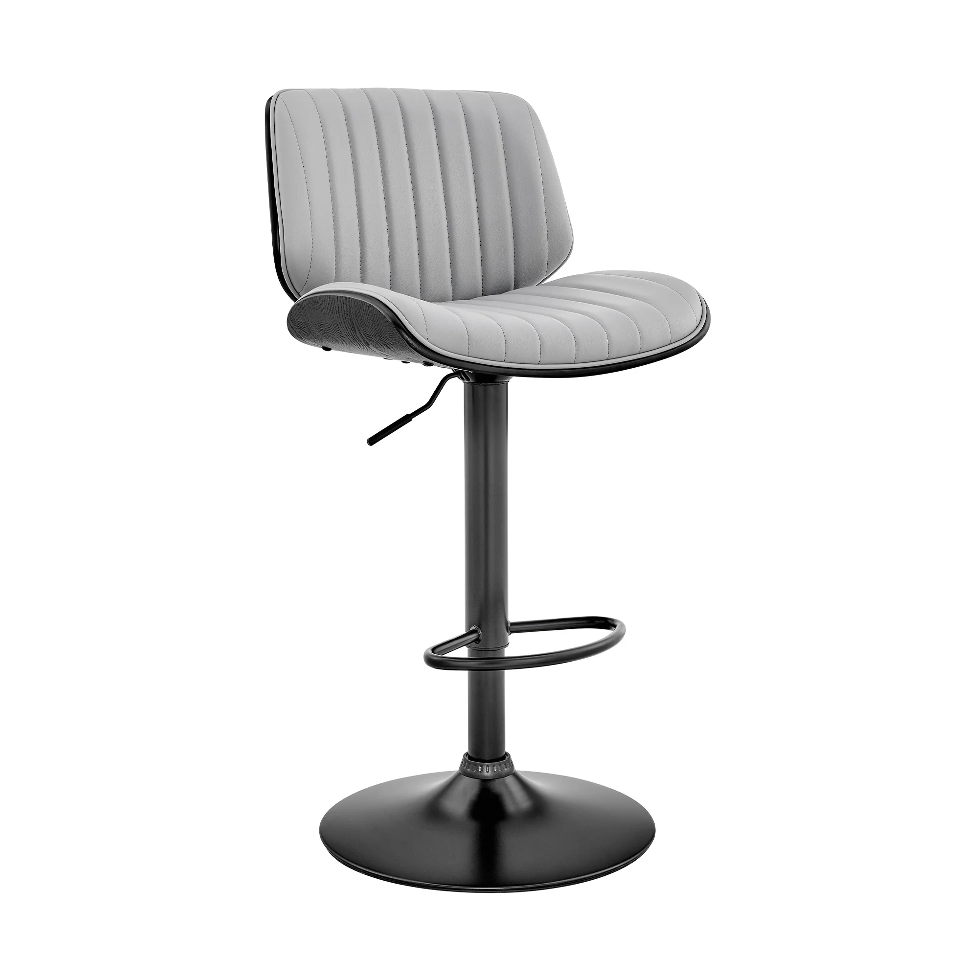 Adjustable Gray Faux Leather Black Steel and Wood Bar Stool By Homeroots - Image 2