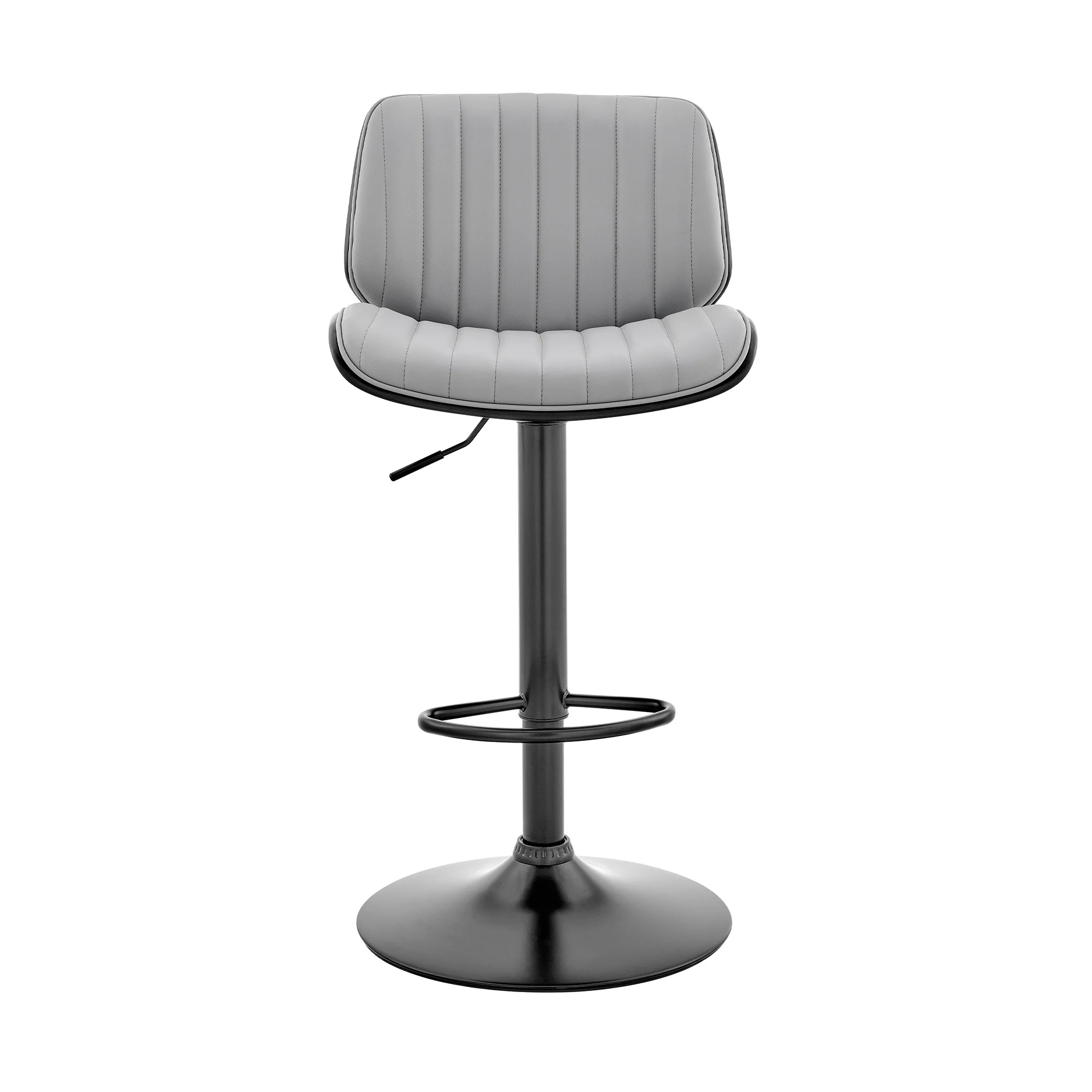 Adjustable Gray Faux Leather Black Steel and Wood Bar Stool By Homeroots - Image 3