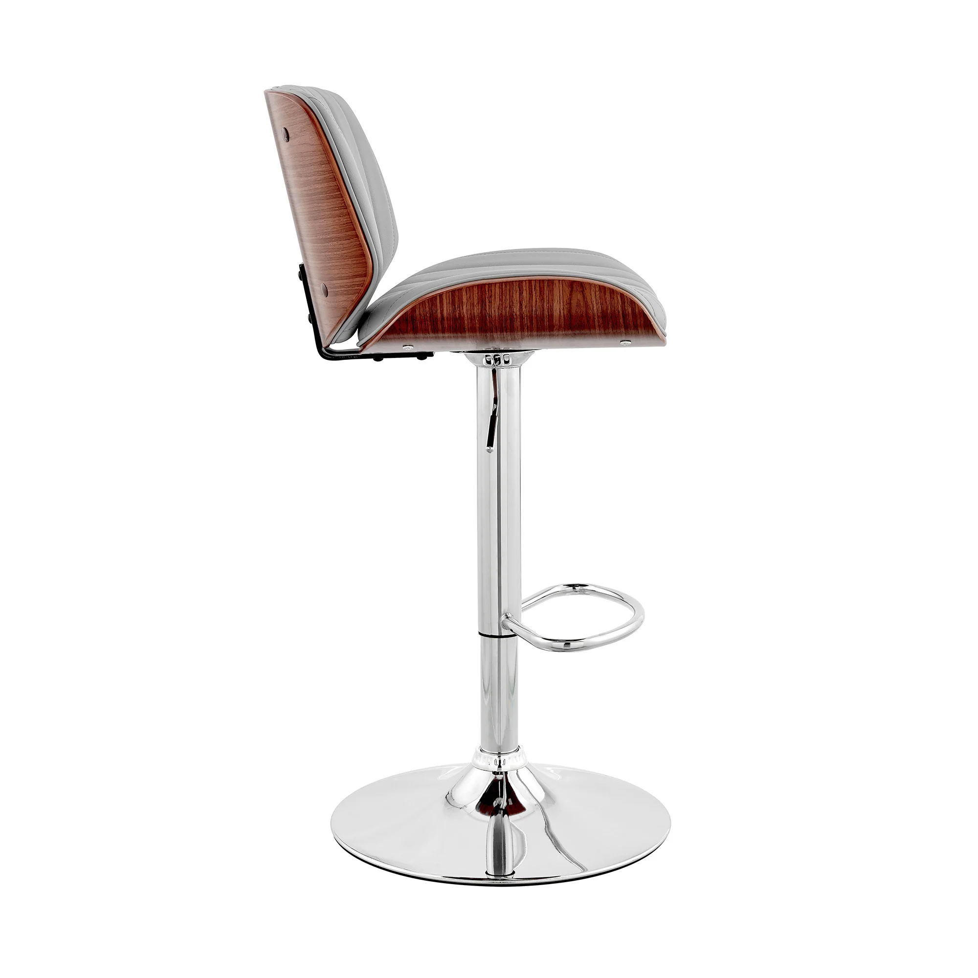 Adjustable Gray Faux Leather Chrome and Walnut Bar Stool By Homeroots - Image 4