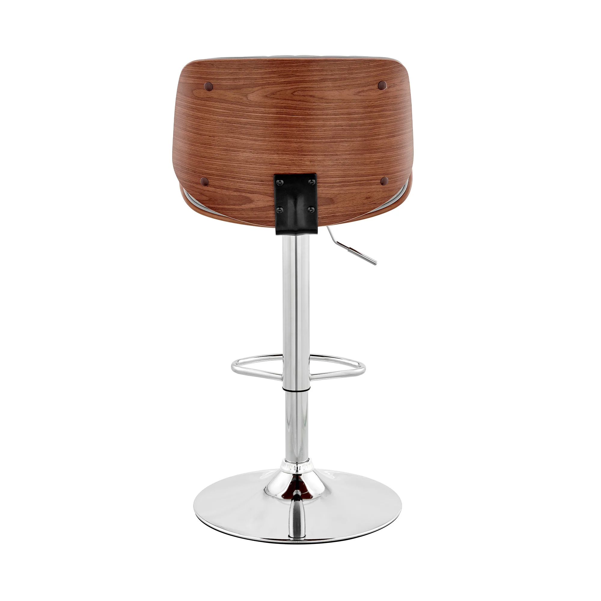 Adjustable Gray Faux Leather Chrome and Walnut Bar Stool By Homeroots - Image 6