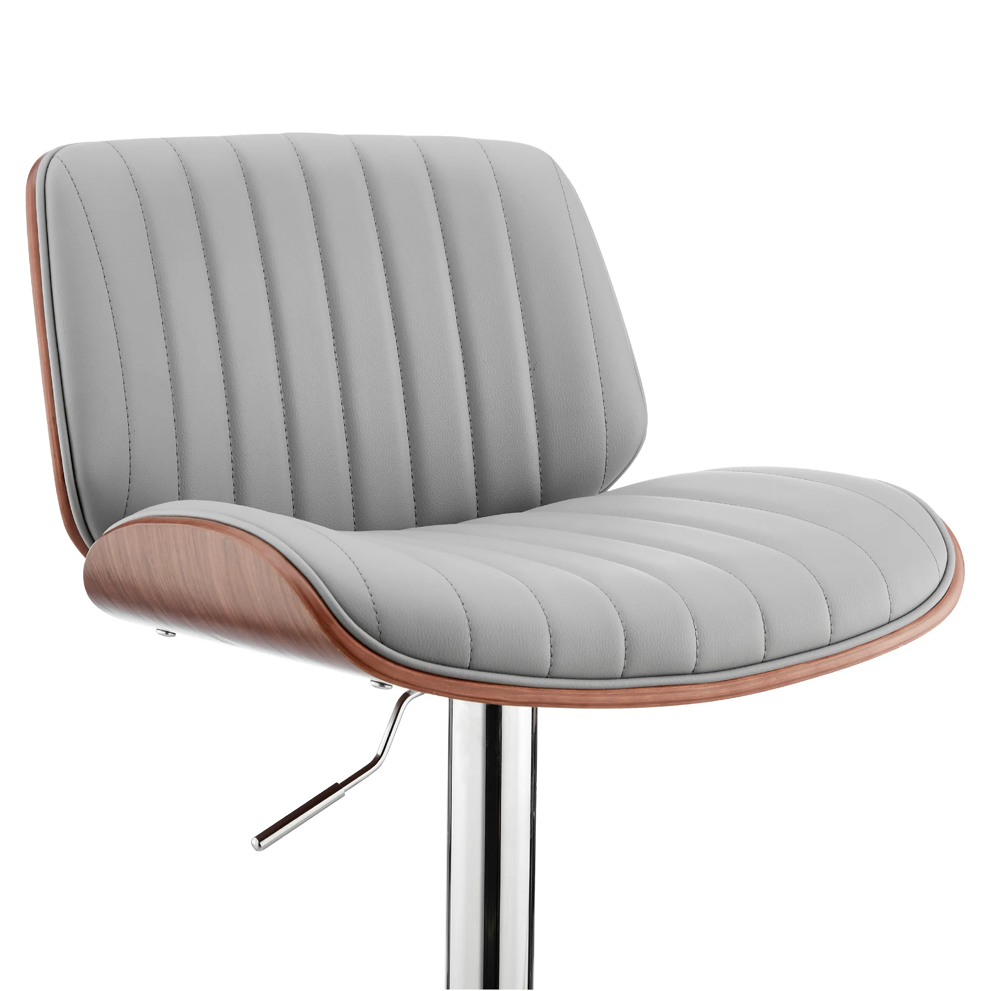 Adjustable Gray Faux Leather Chrome and Walnut Bar Stool By Homeroots - Image 7