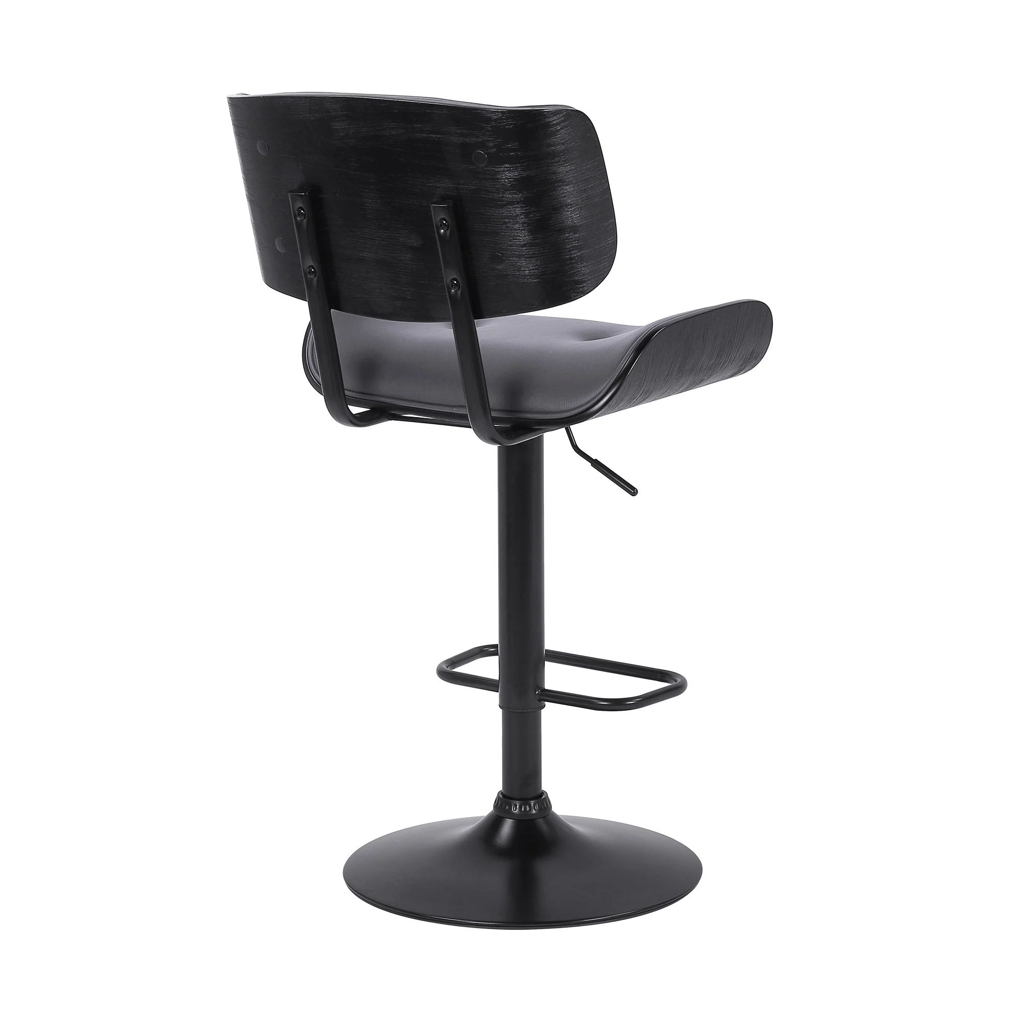 Adjustable Gray Tufted Faux Leather and Black Wood Swivel Barstool. By Homeroots - Image 5