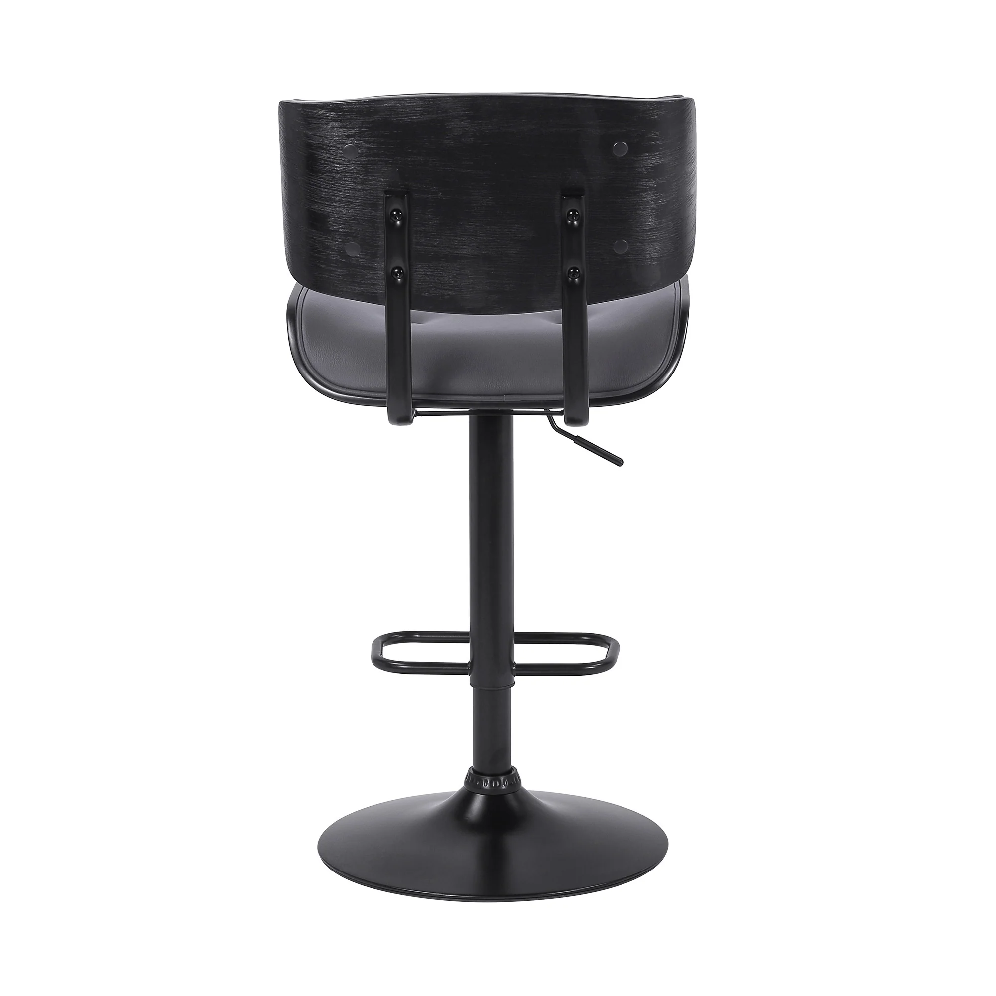 Adjustable Gray Tufted Faux Leather and Black Wood Swivel Barstool. By Homeroots - Image 6