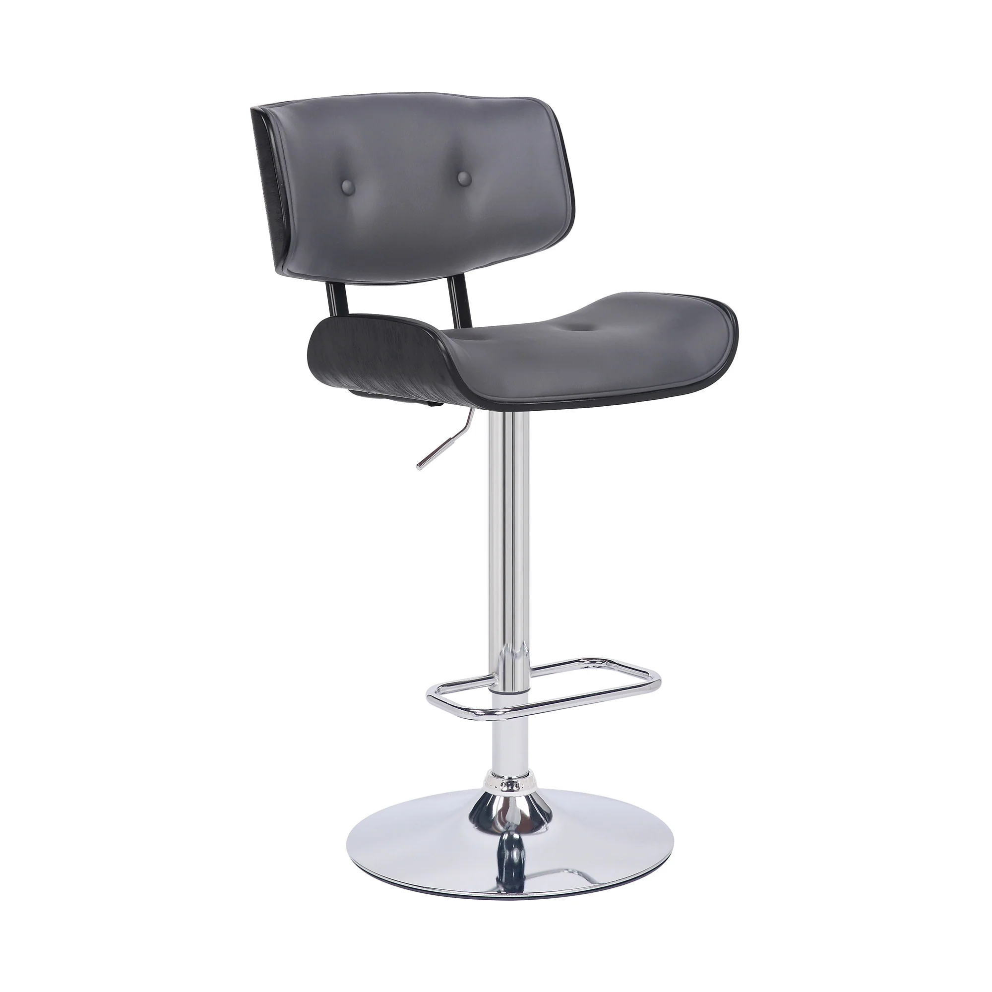 Adjustable Gray Tufted Faux Leather Black and Chrome Swivel Barstool. By Homeroots - Image 2