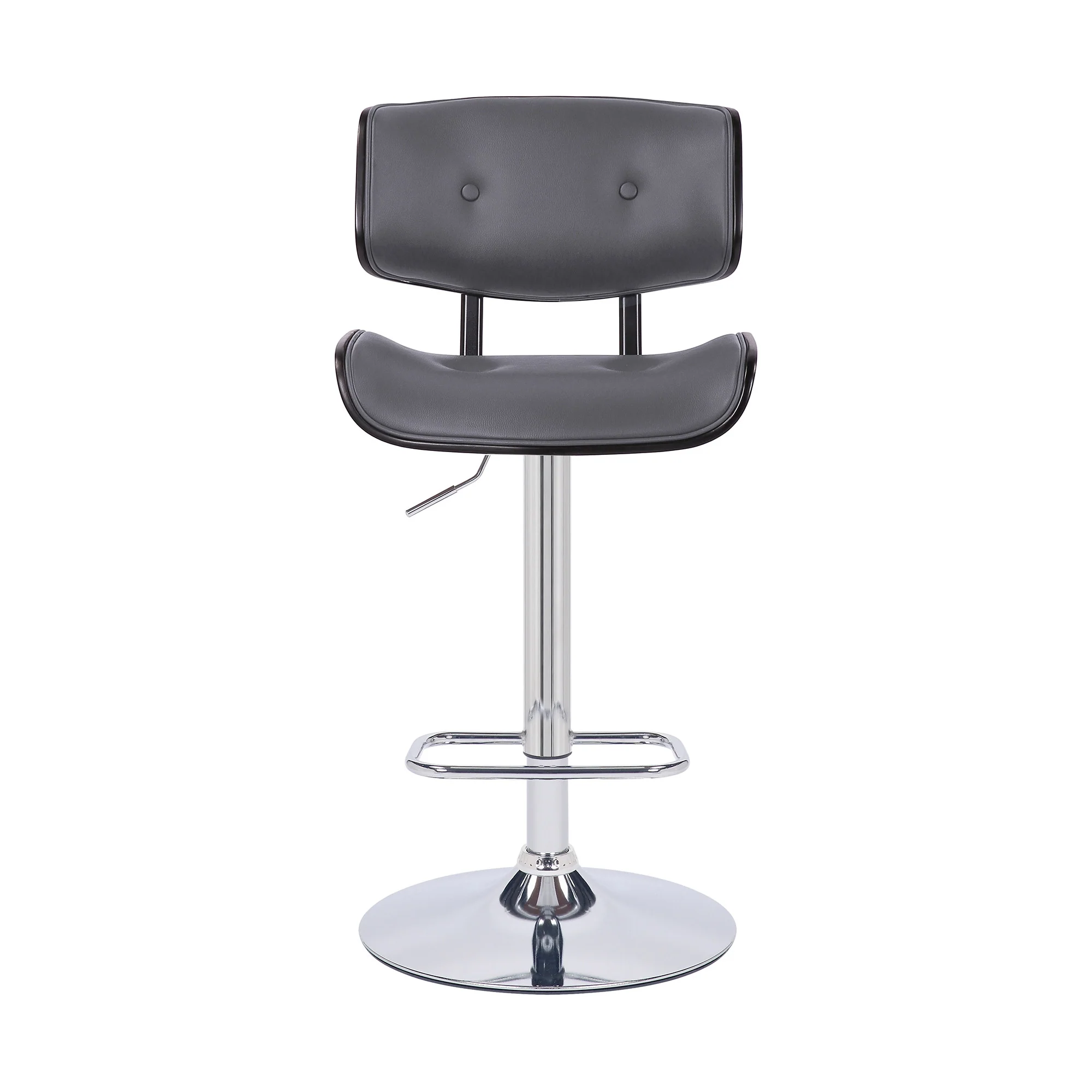 Adjustable Gray Tufted Faux Leather Black and Chrome Swivel Barstool. By Homeroots - Image 3