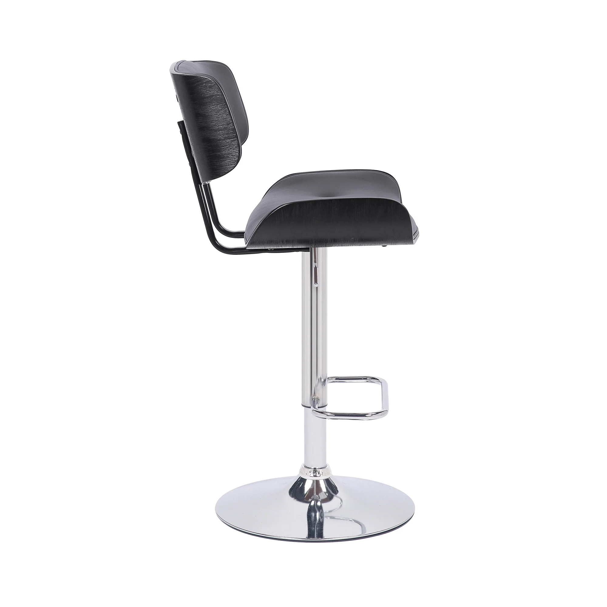 Adjustable Gray Tufted Faux Leather Black and Chrome Swivel Barstool. By Homeroots - Image 4